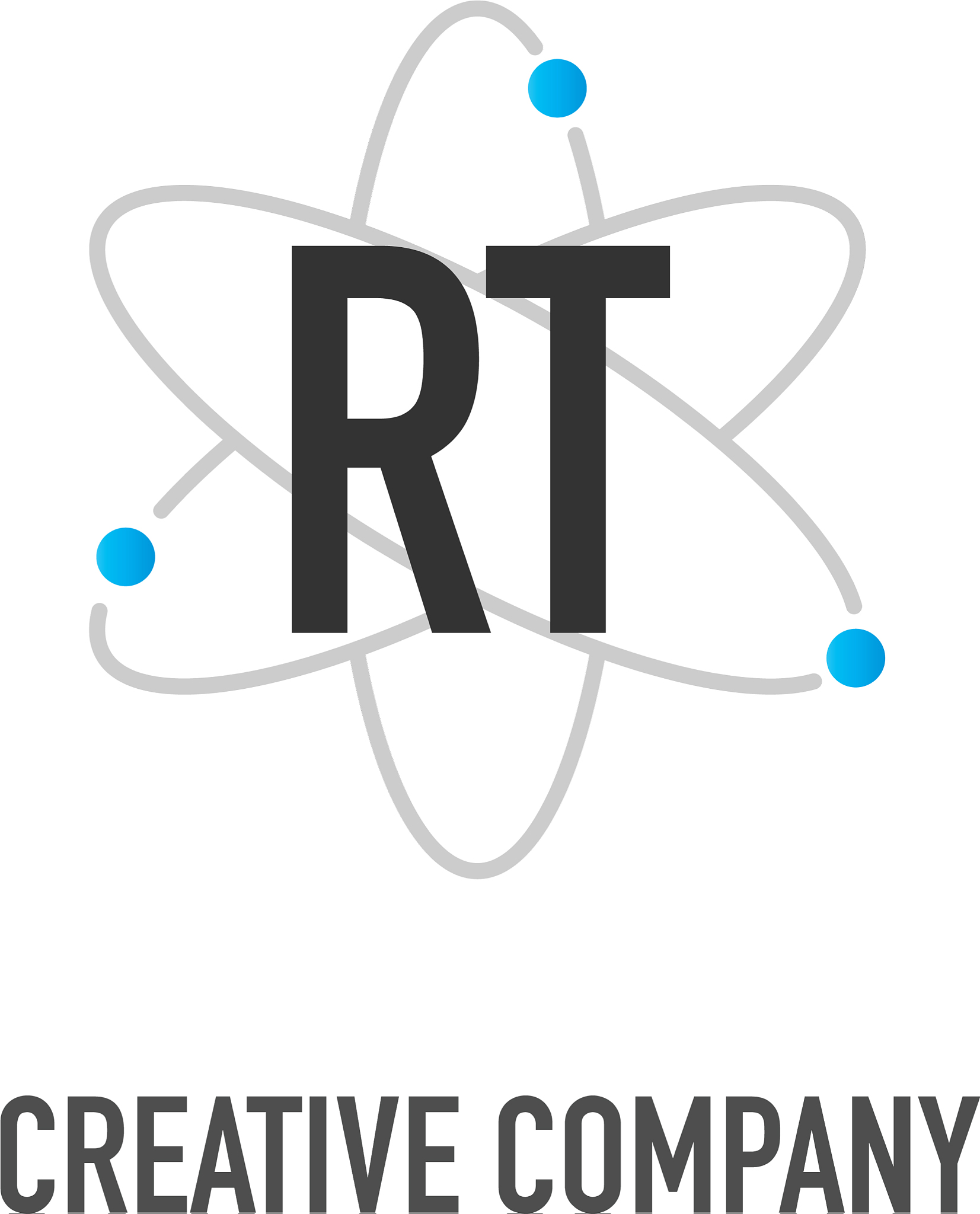 initial letter rt atom neutron design logo