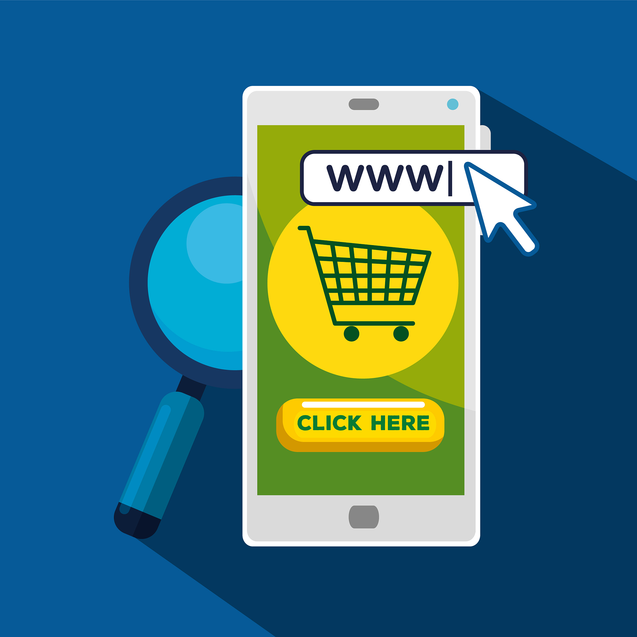 smartphone with arrow pointer cursor and search