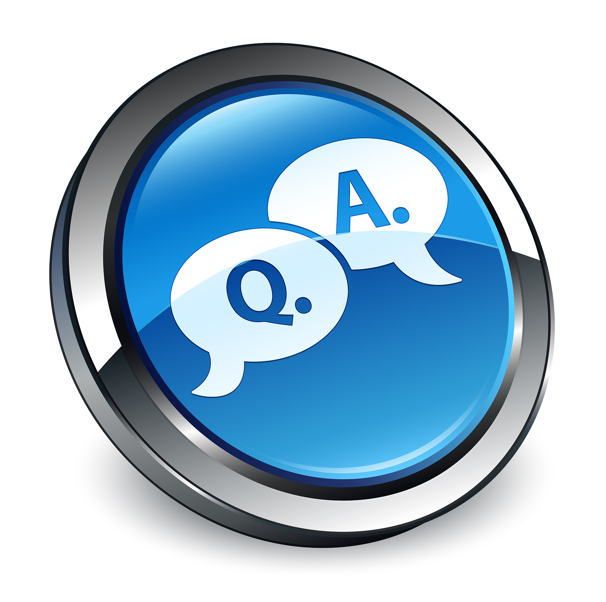question answer bubble icon 3d blue round button