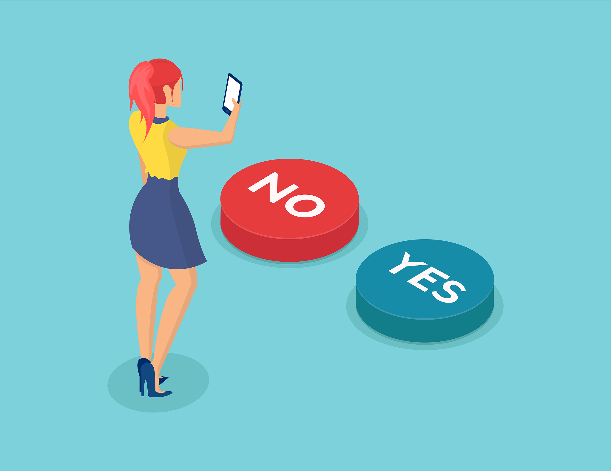 vector of a young woman with smartphone making an yes or no choi
