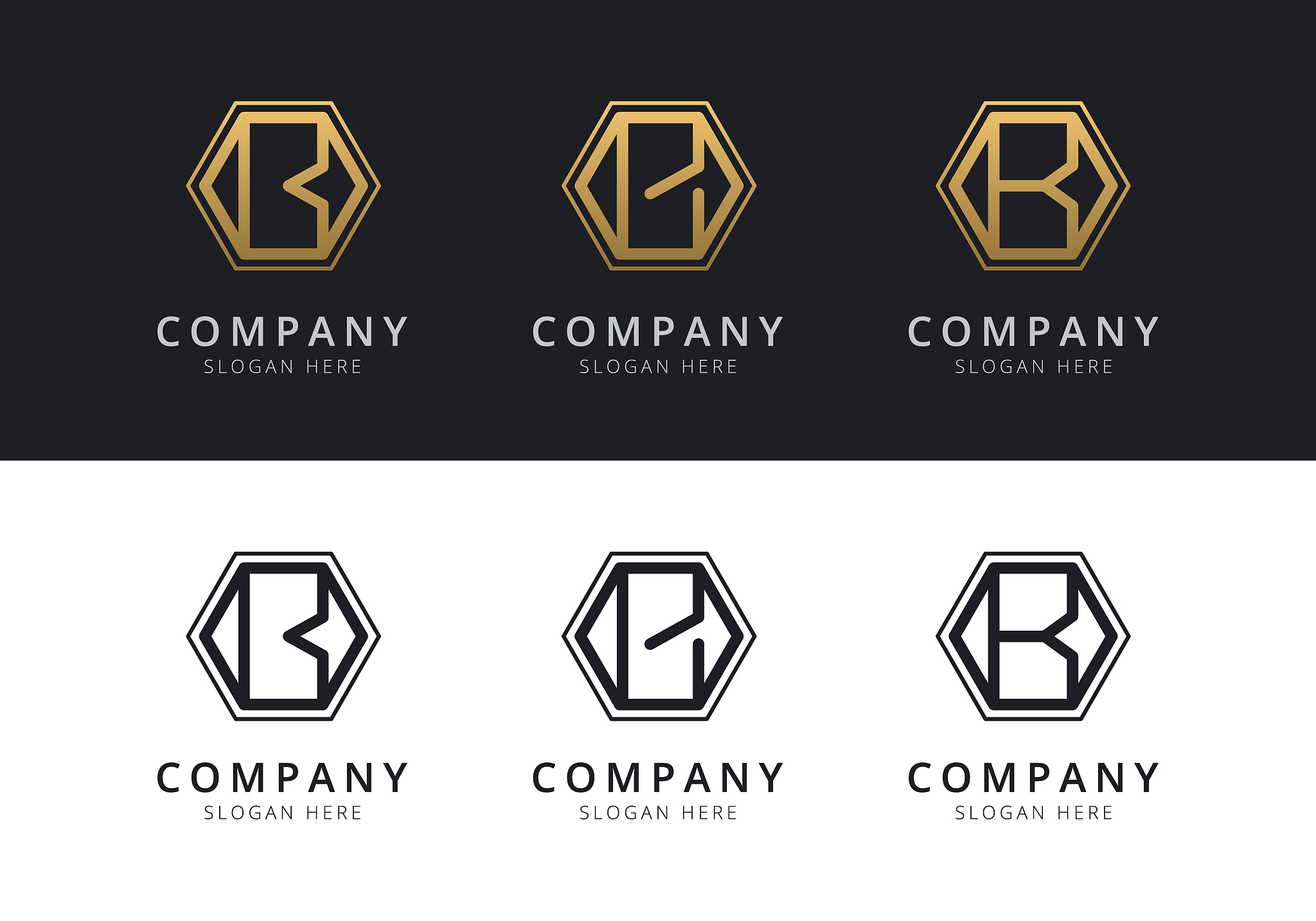 initial b logo inside hexagon shape in gold and black color