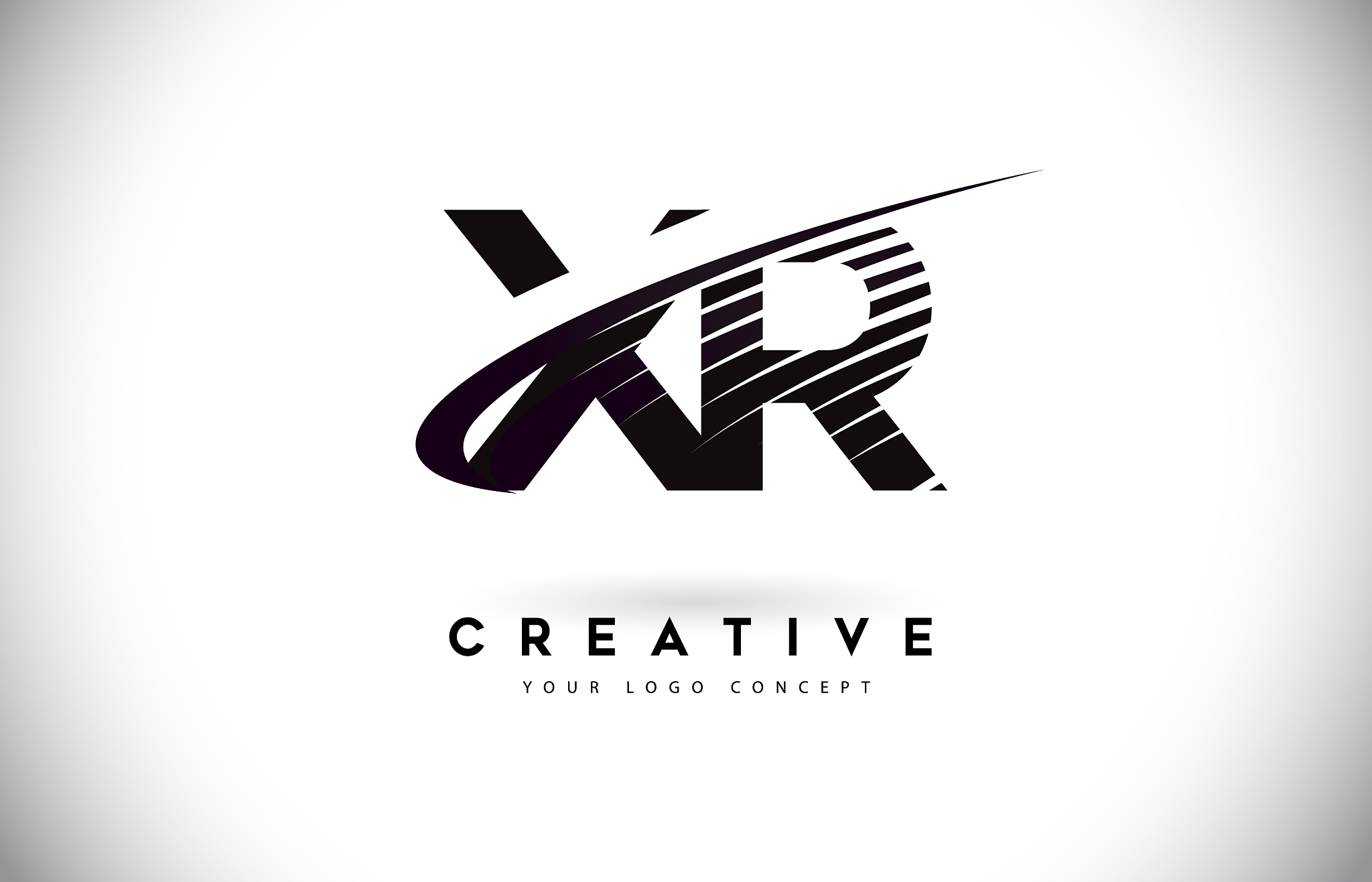 xr x r letter logo design with swoosh and black