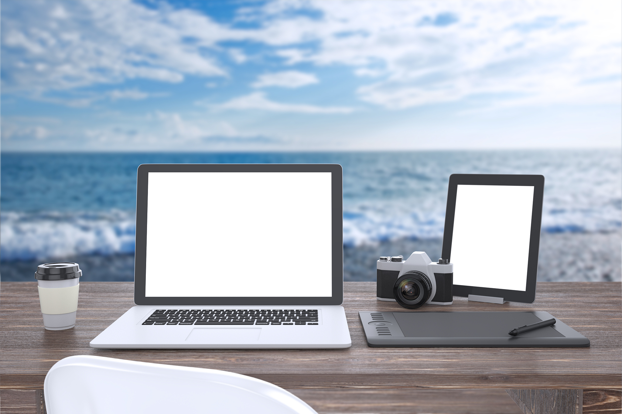 illustration laptop on table, workspace
