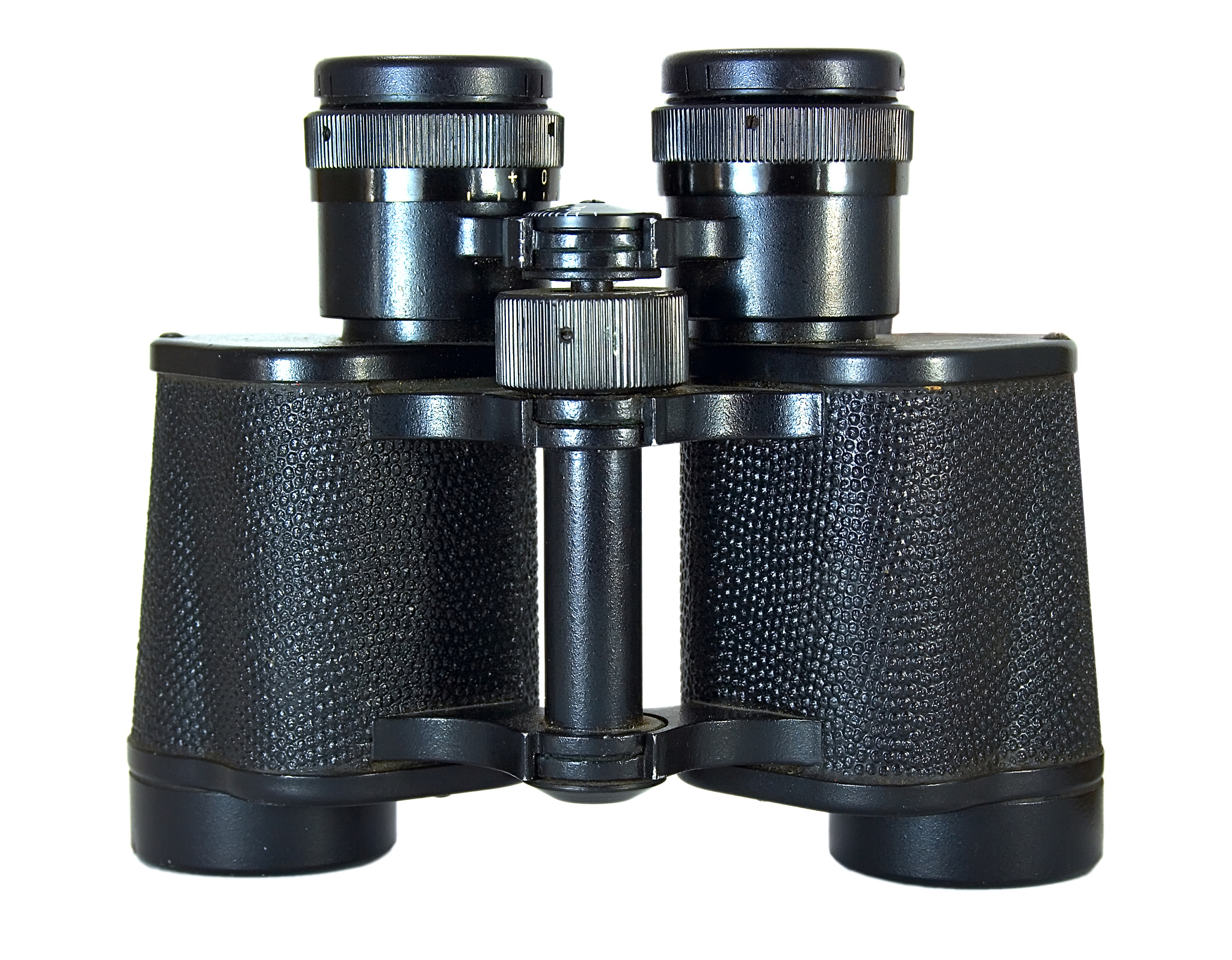vintage russian field glasses isolated on white background.