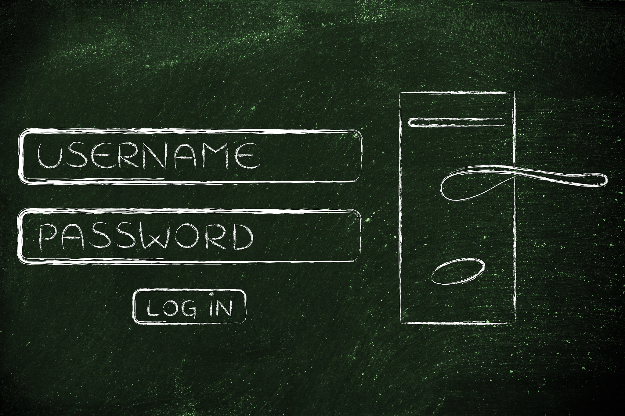 unsername and password login dialog with door lock and handle
