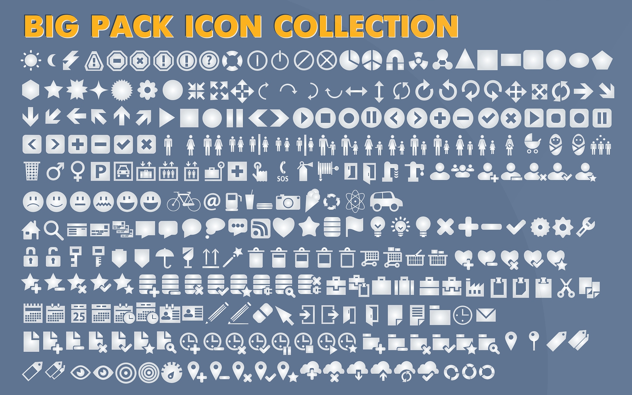 collection of flat icons with long shadow