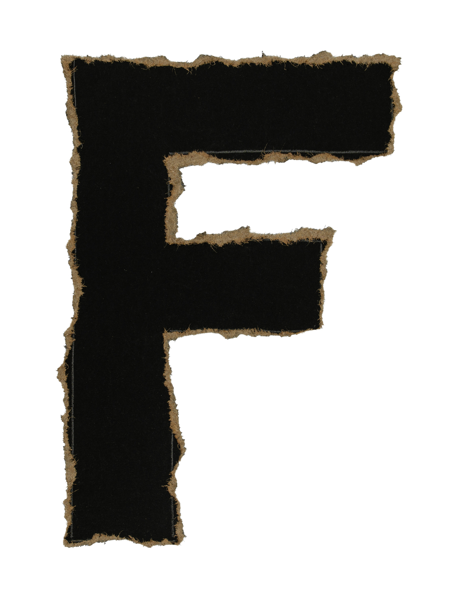 黑色和棕色颓废撕裂纸字母 f