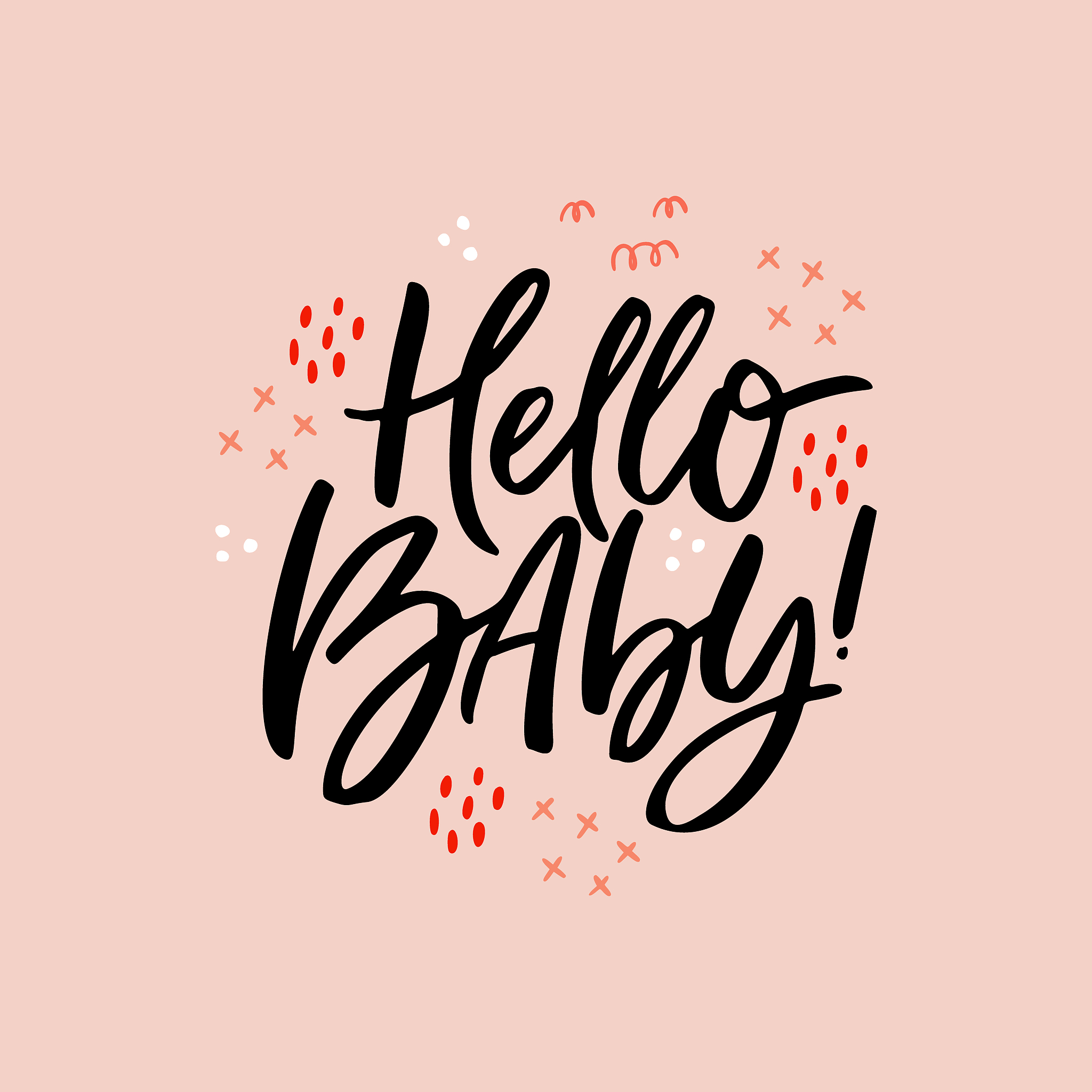 hello baby freehand black ink message