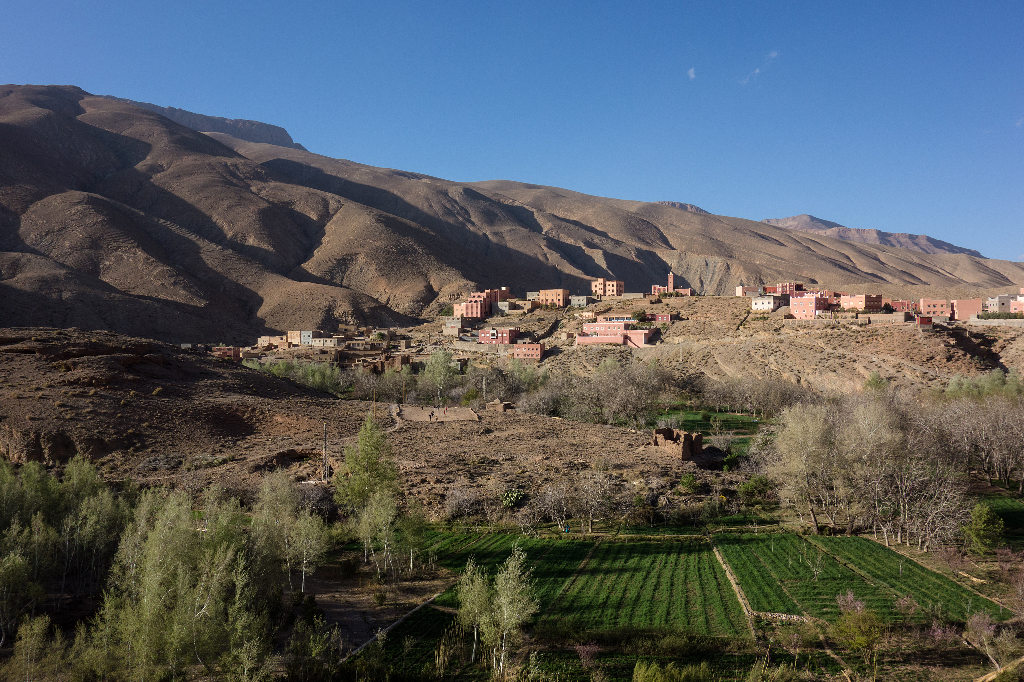 view on a mountain village in dades gorges, atlas mountains, mor