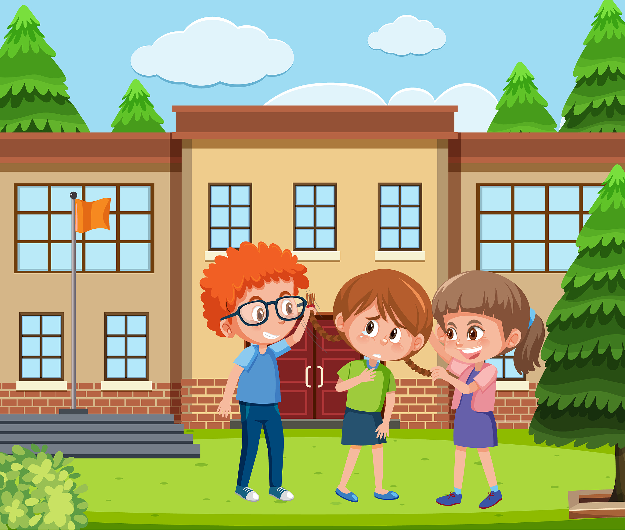 scene with kid bullying their friend at school