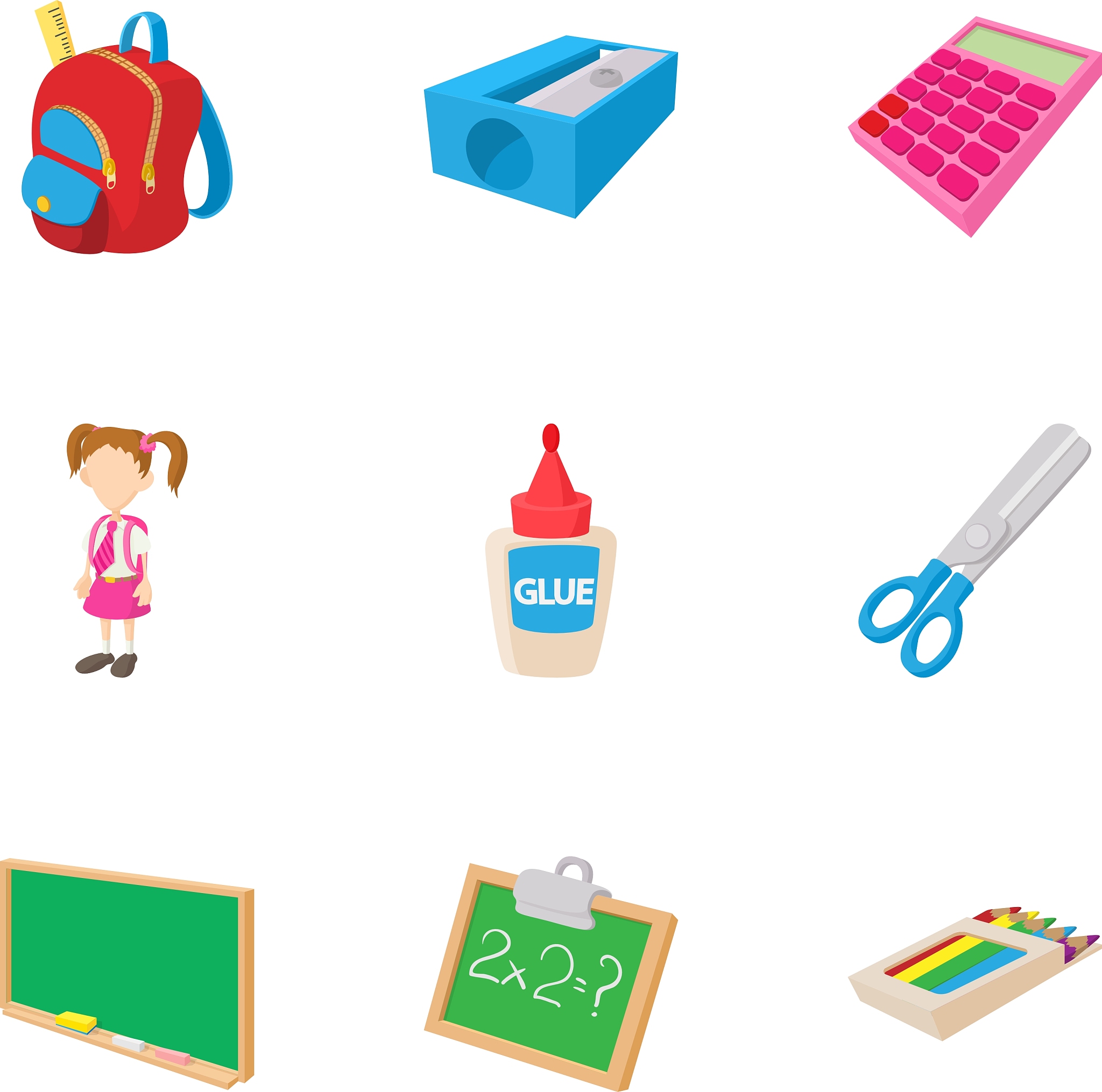 school icons set cartoon style