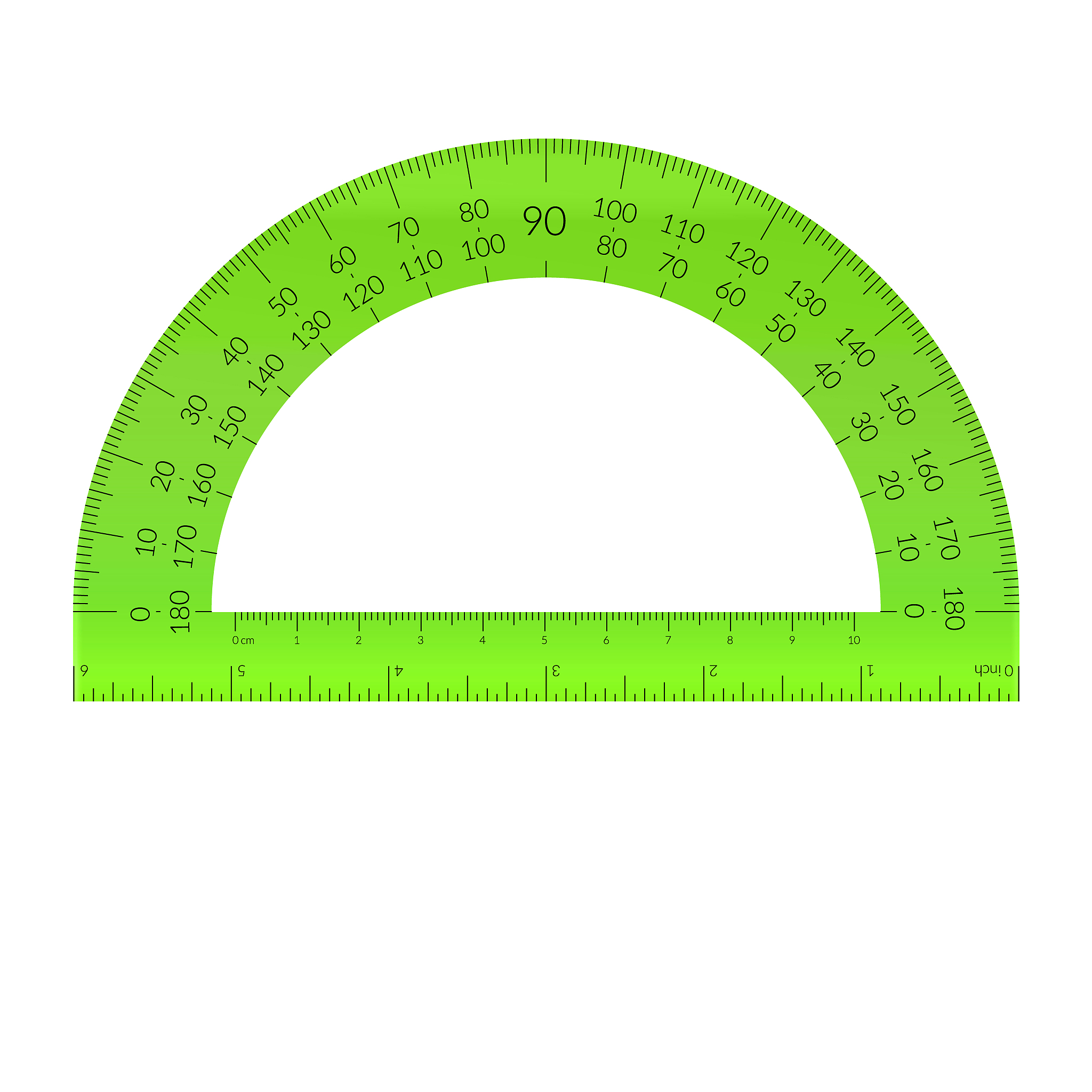 plastic circular protractor with a ruler in metric and imperial 