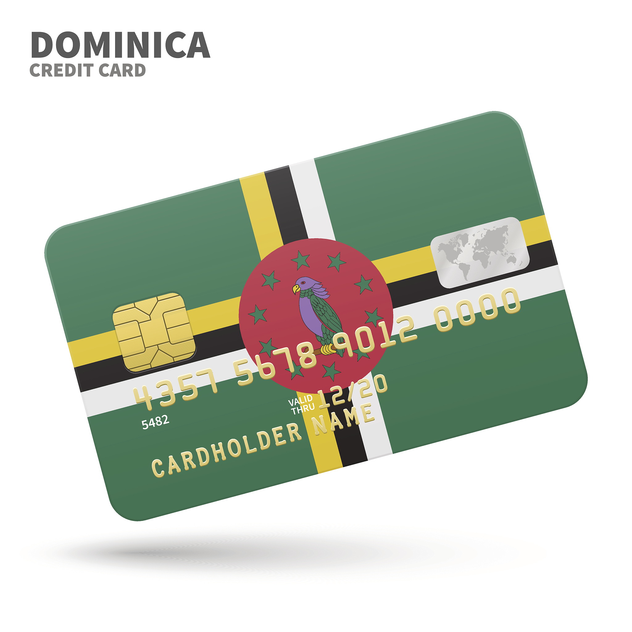 credit card with dominica flag background for bank, presentation