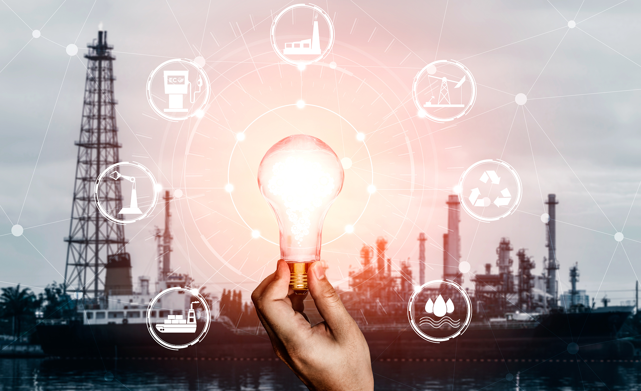 energy innovation light bulb graphic interface.