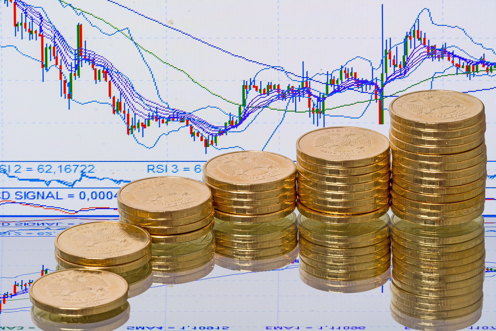 ticker and yellow coins