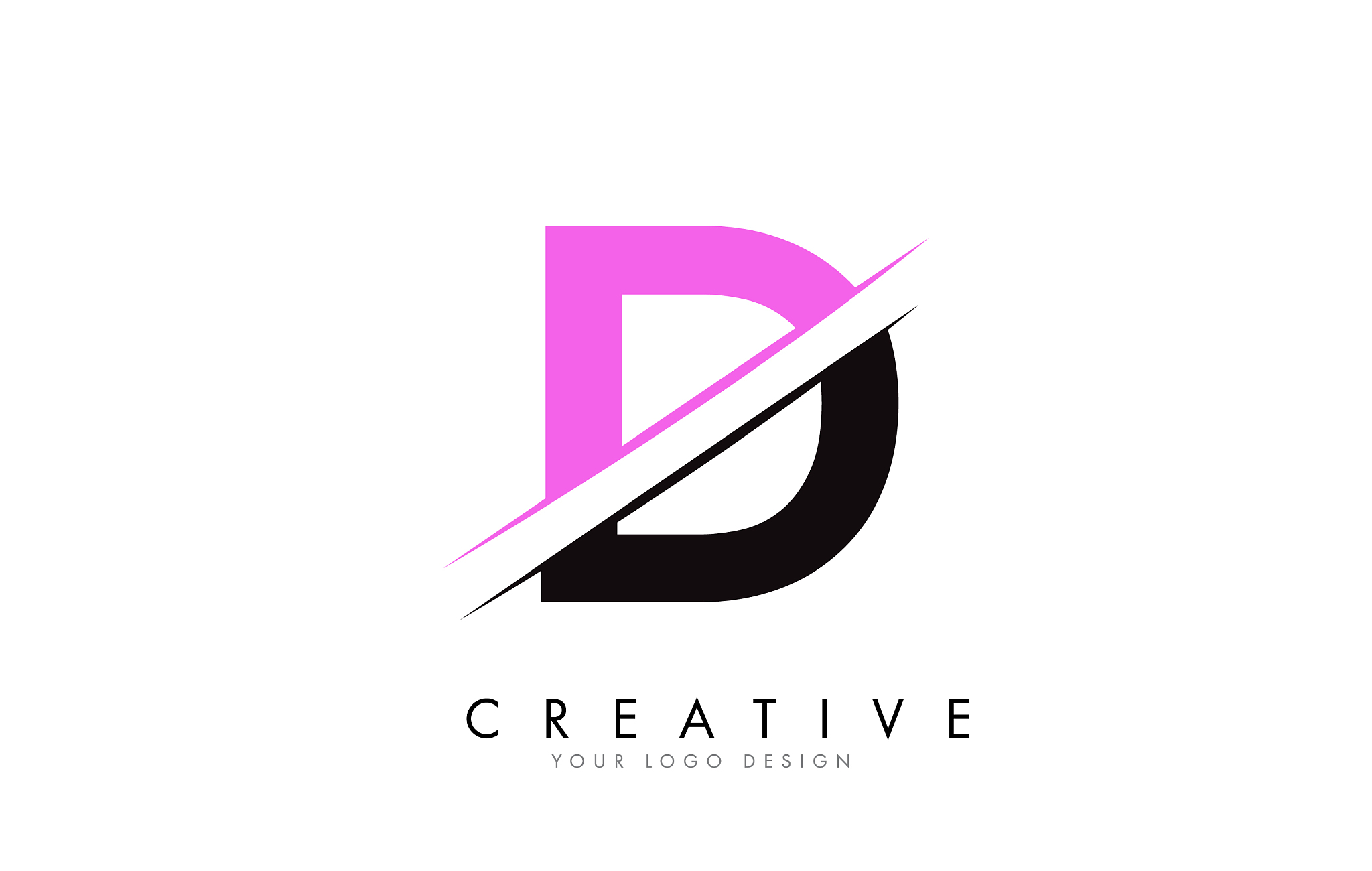 d letter logo design with a creative cut and pink