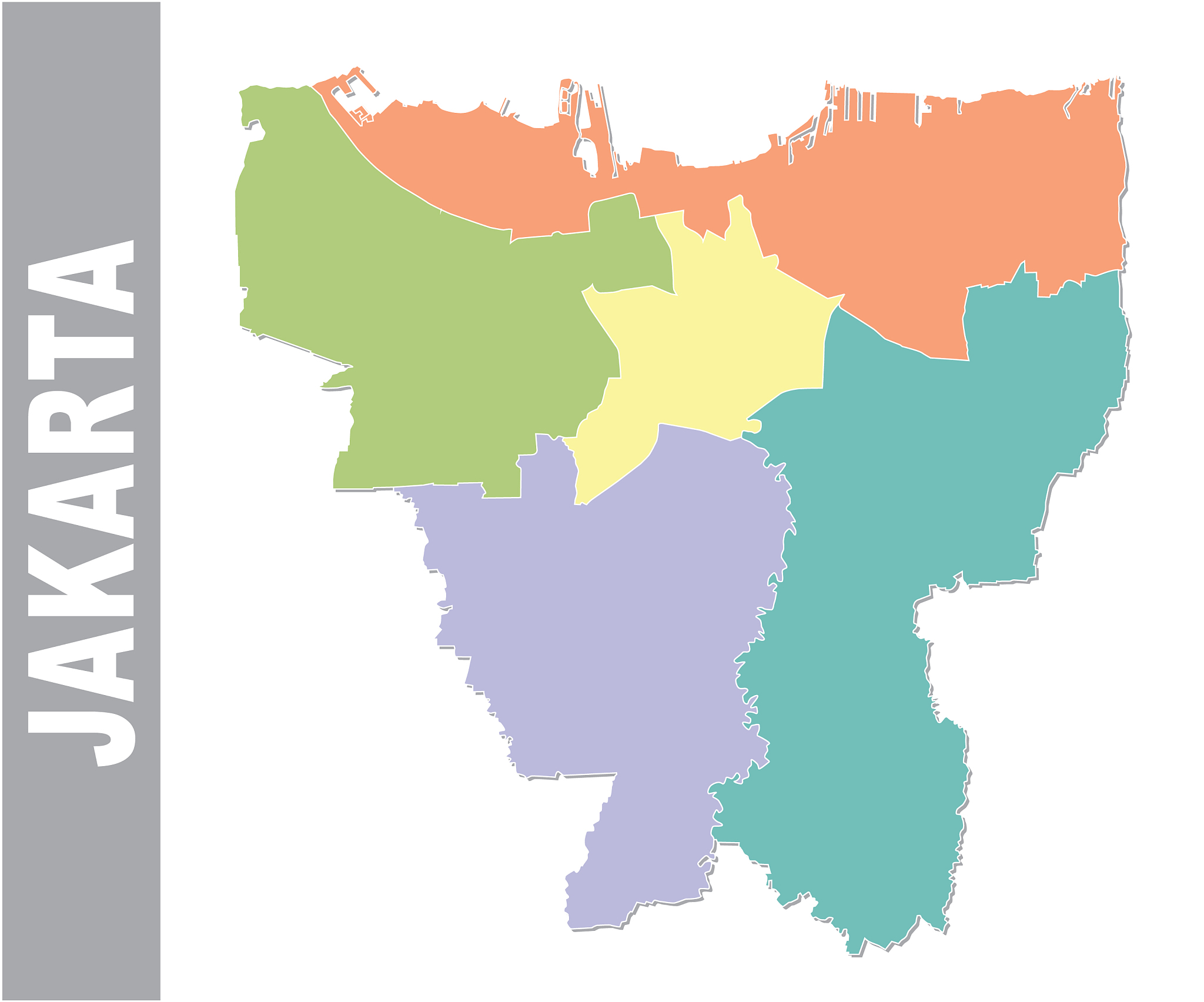 colorful jakarta administrative and political map