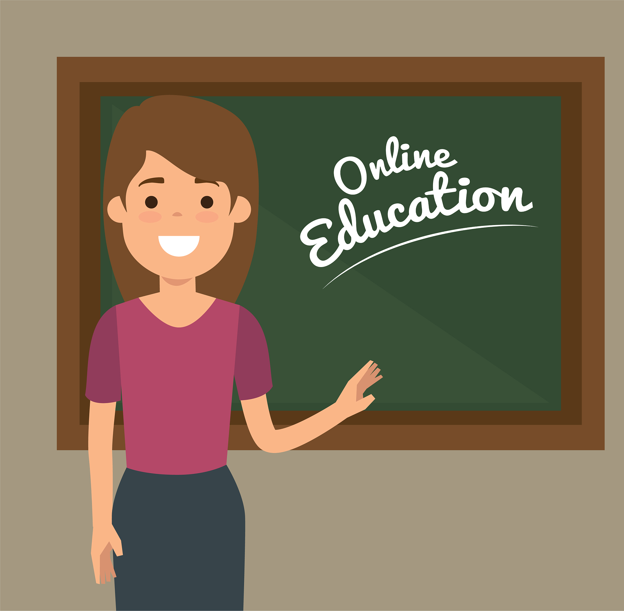 teacher woman with chalkboard education online