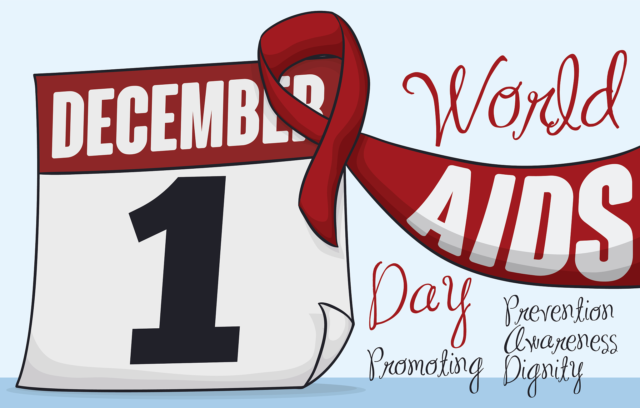 red ribbon and calendar with date of world aids day