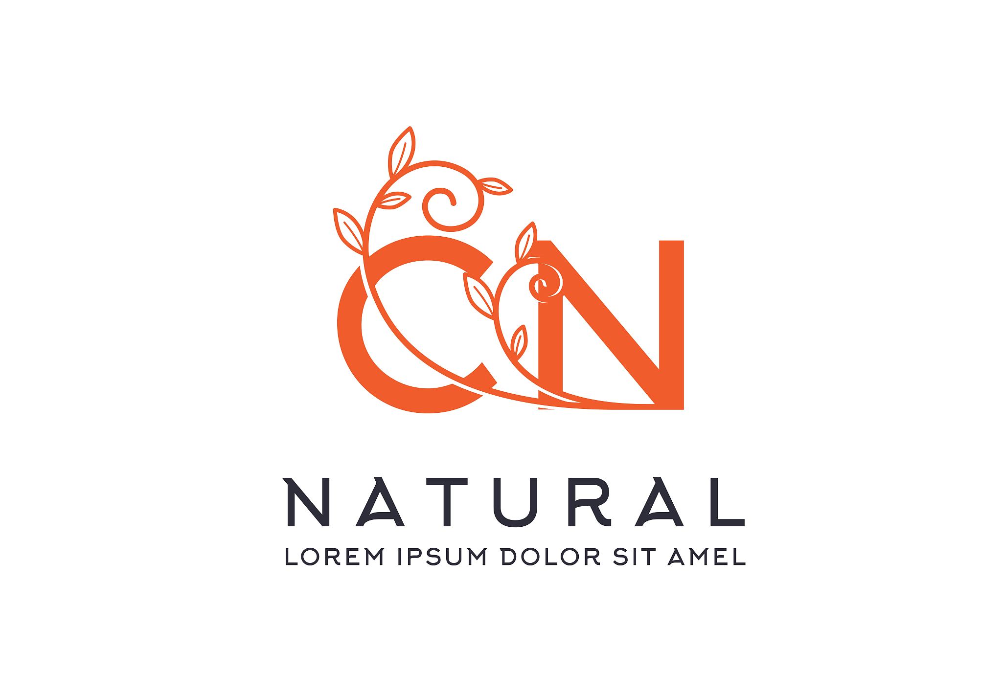 creative orange floral wedding initial cn icon design. vector lo
