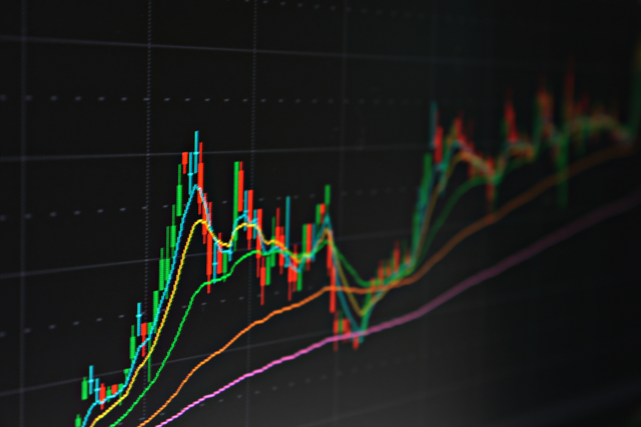 display of stock market, stock exchange data or graph on monitor