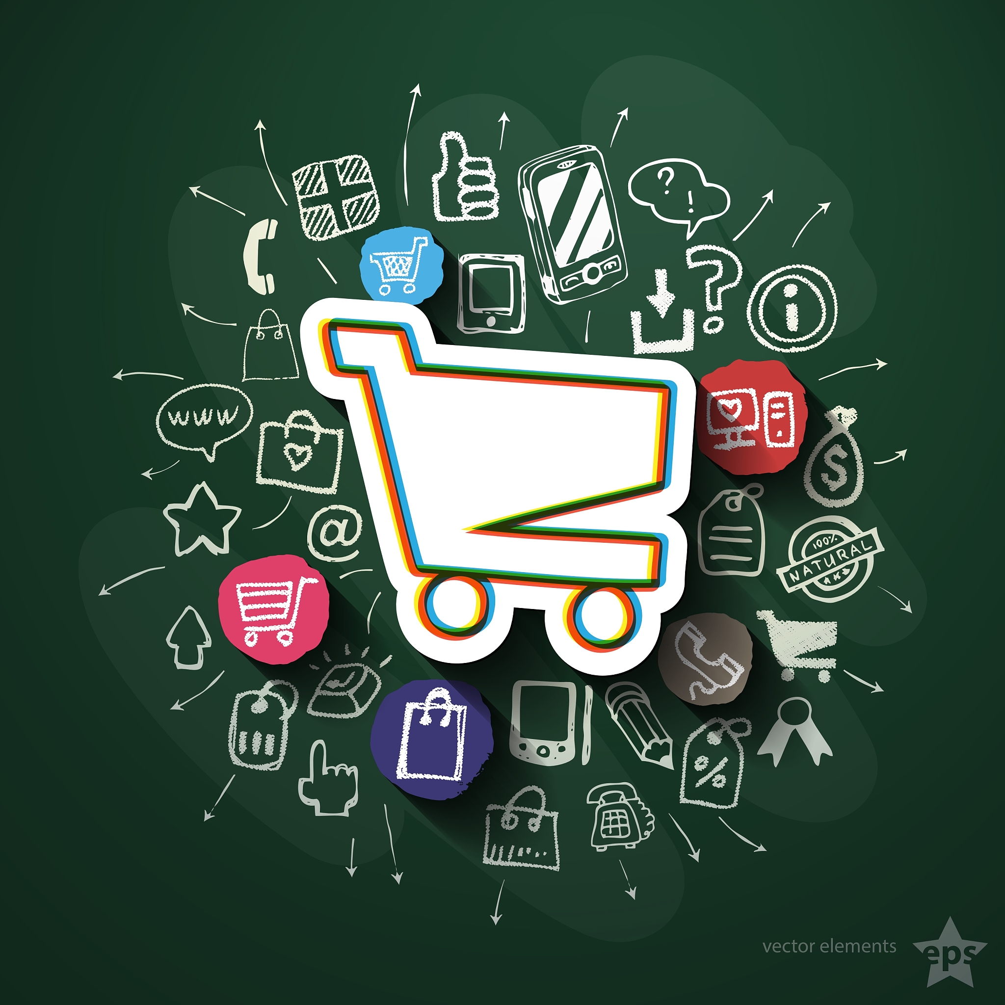 shopping collage with icons on blackboard