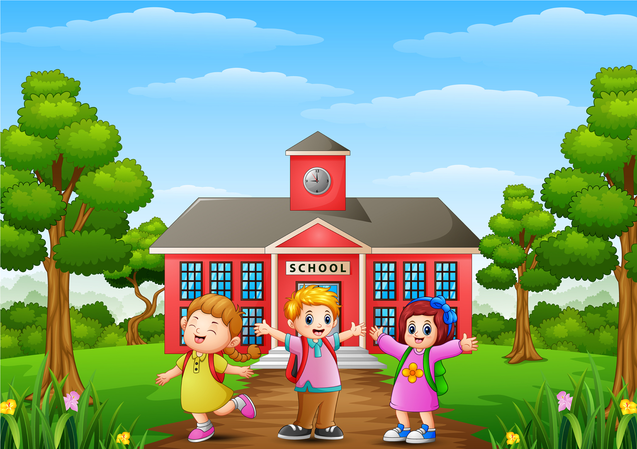 happy school children stand