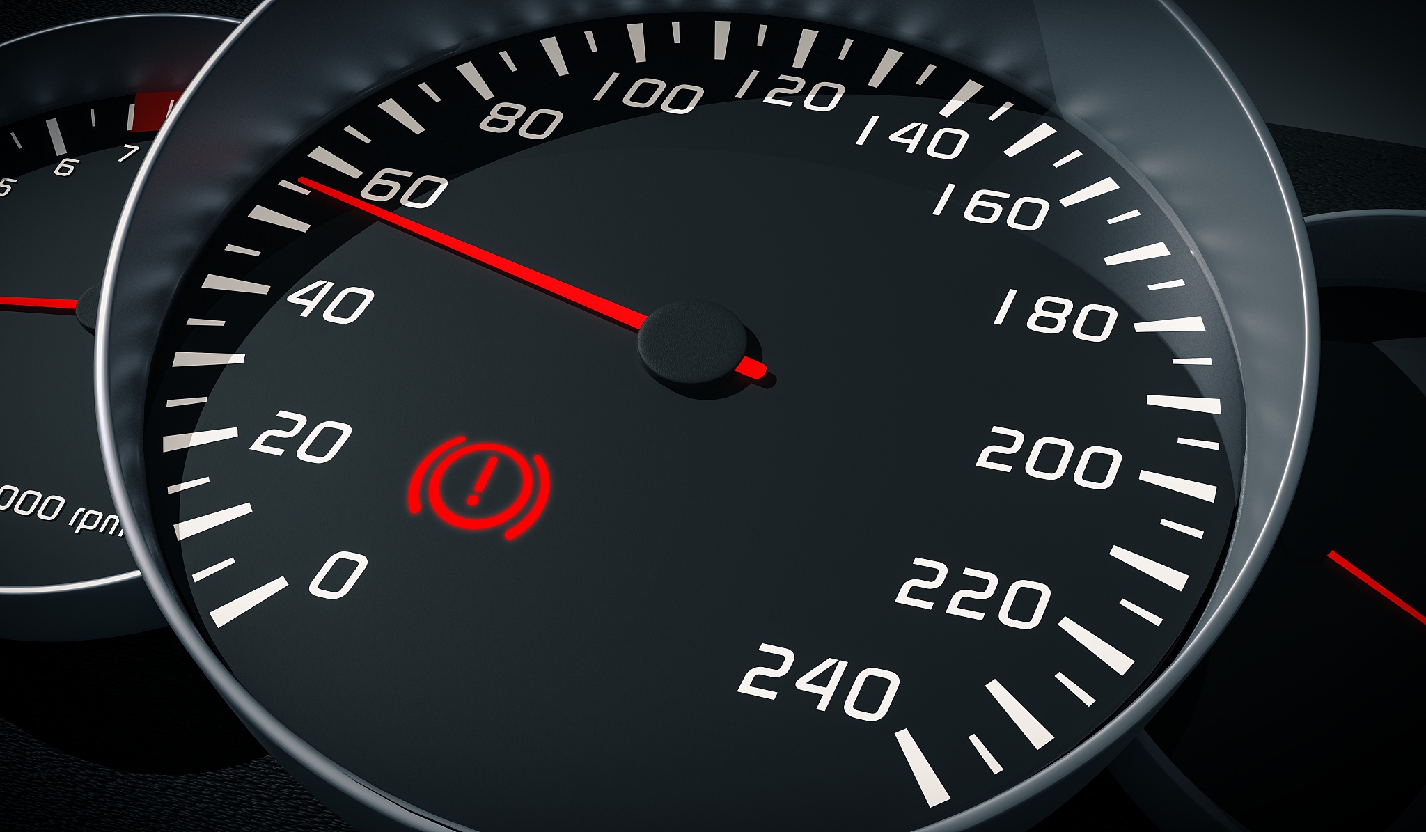 brake system warning light in car dashboard. 3d rendered illustr