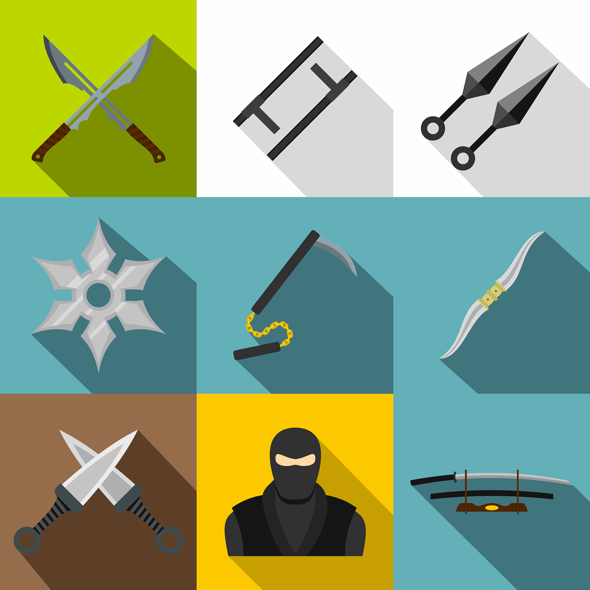 asian ninja arsenal icon set flat style