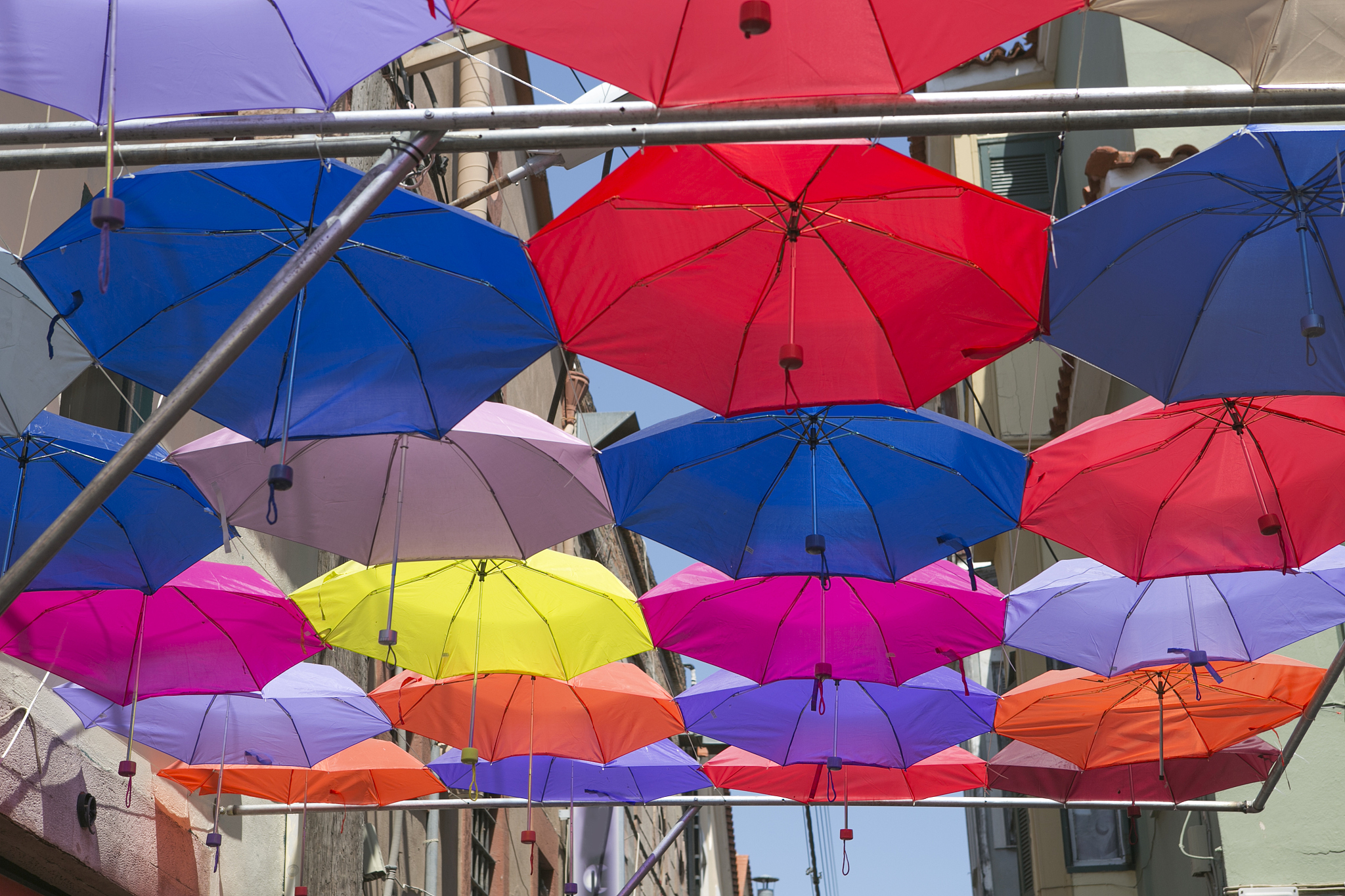 umbrellas at city of mittillini in lesbos island greece