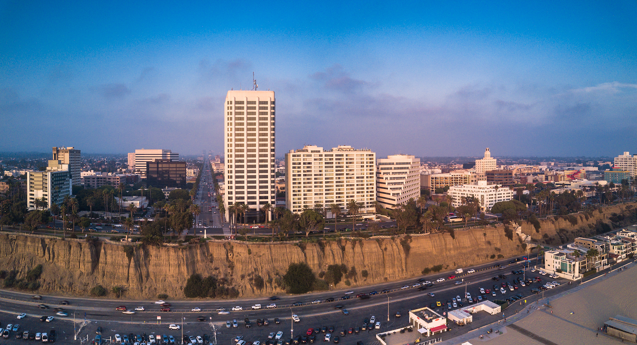 wilshire and ocean, santa monica, california - aerial panorama