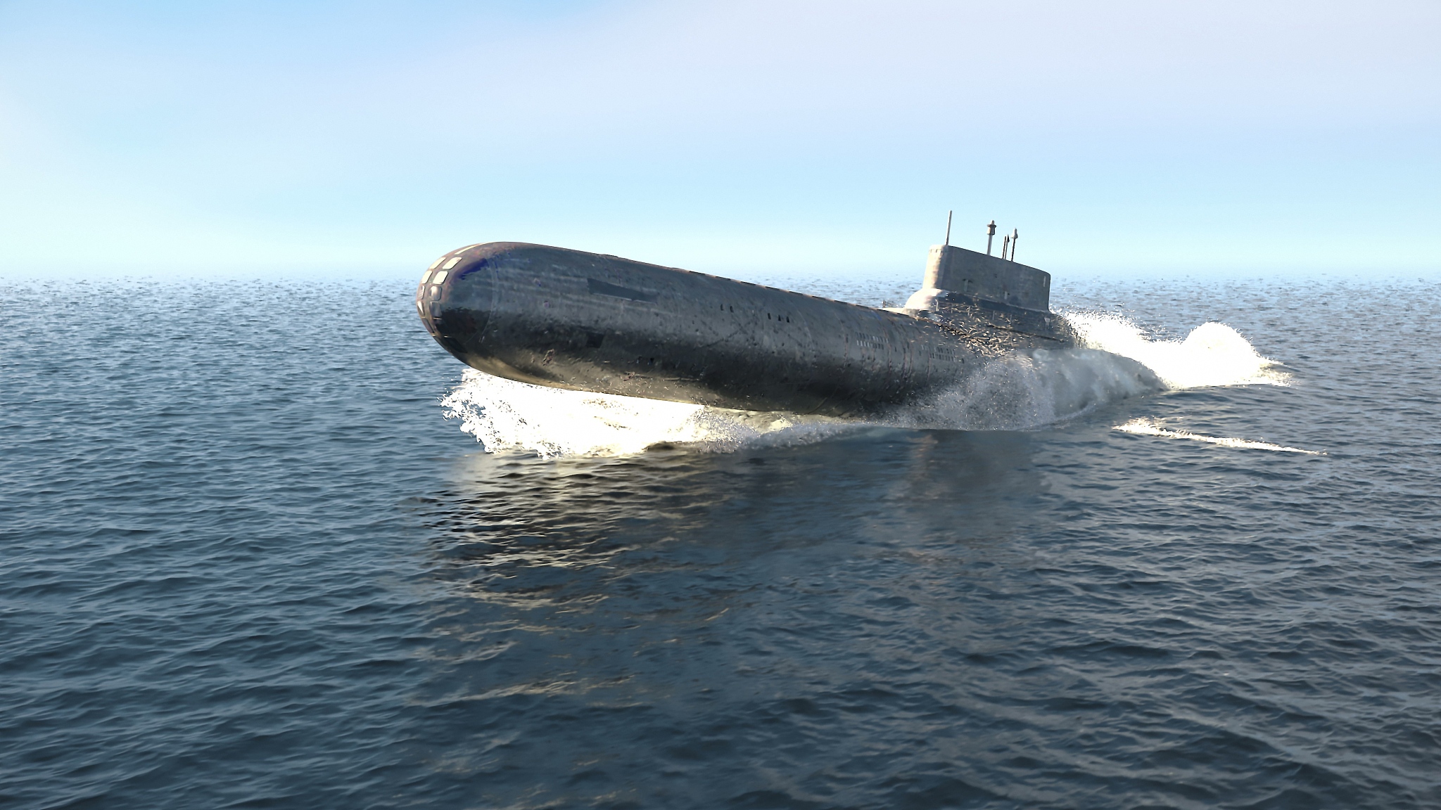 a nuclear-powered military submarine emerges from the depths of 