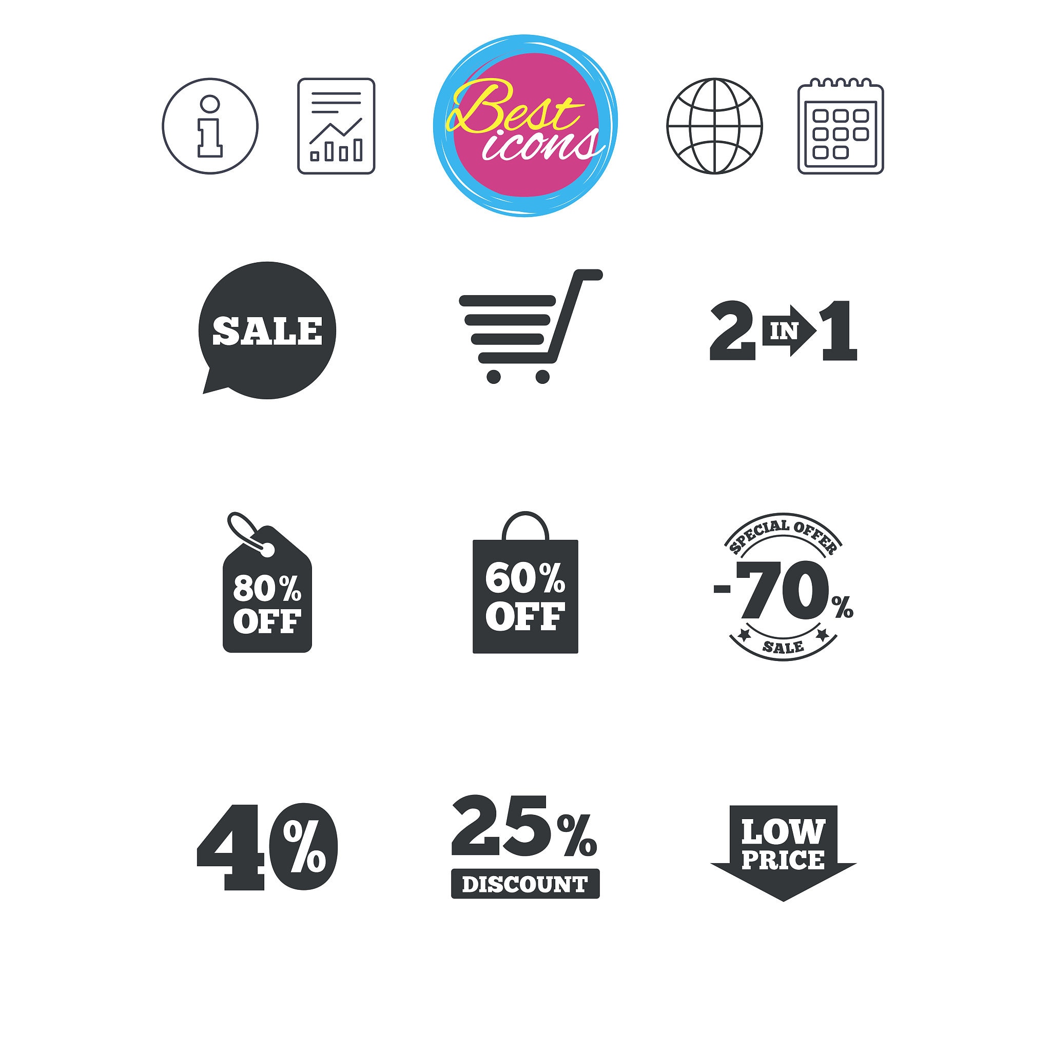 sale discounts icon. shopping, deal signs.