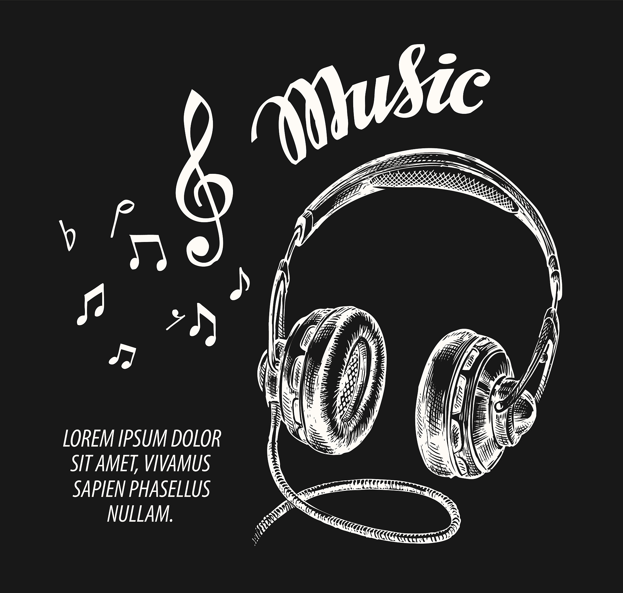 music. hand drawn headphones. vector illustration