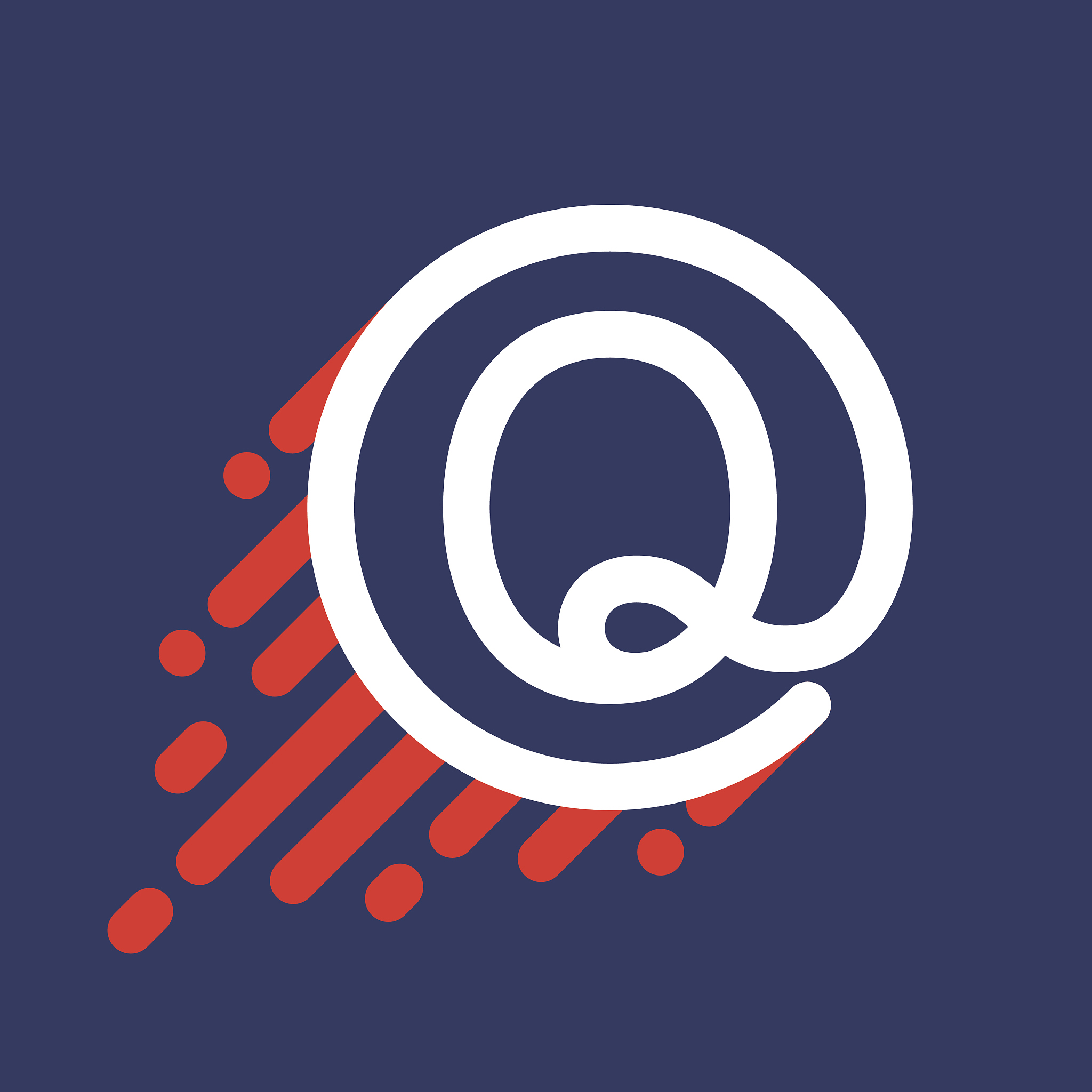 q letter icon in circle with speed line.