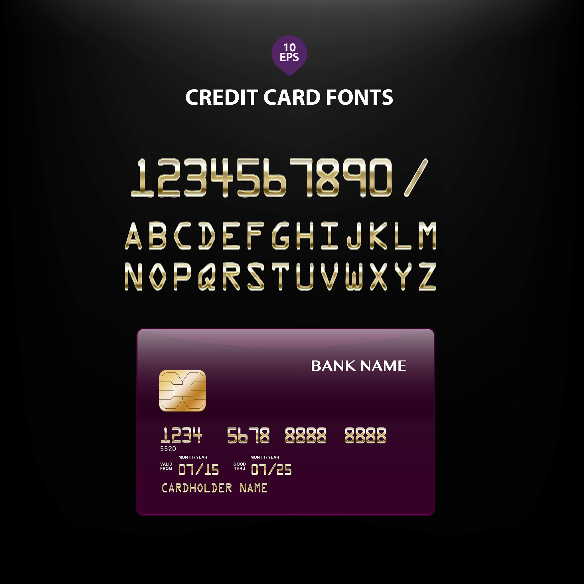 detailed metallic credit card fonts