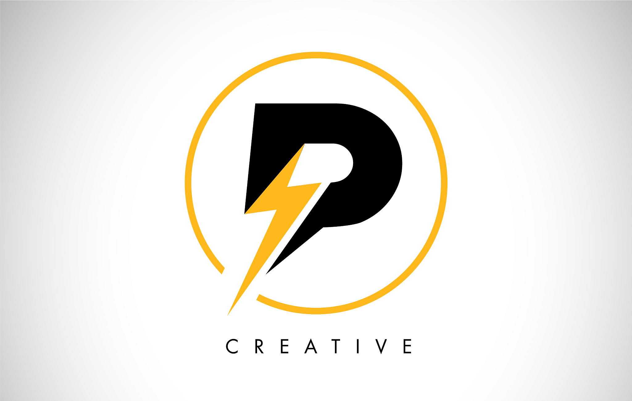 p letter logo design with lighting thunder bolt