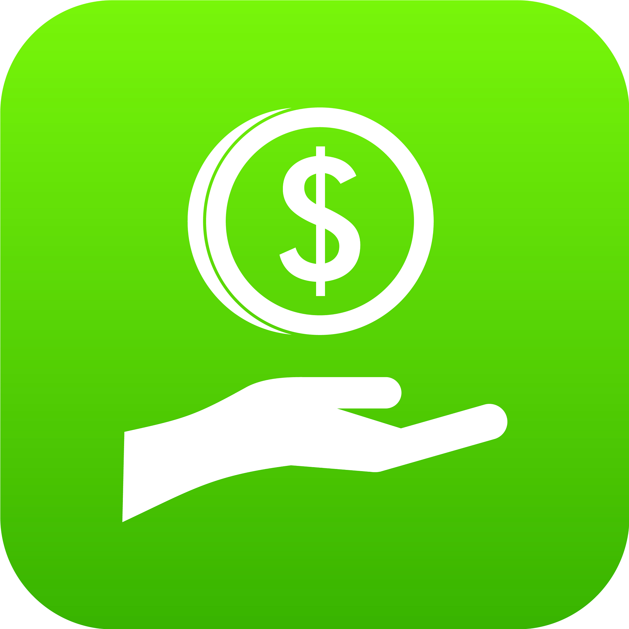 hand and dollar coin icon digital green