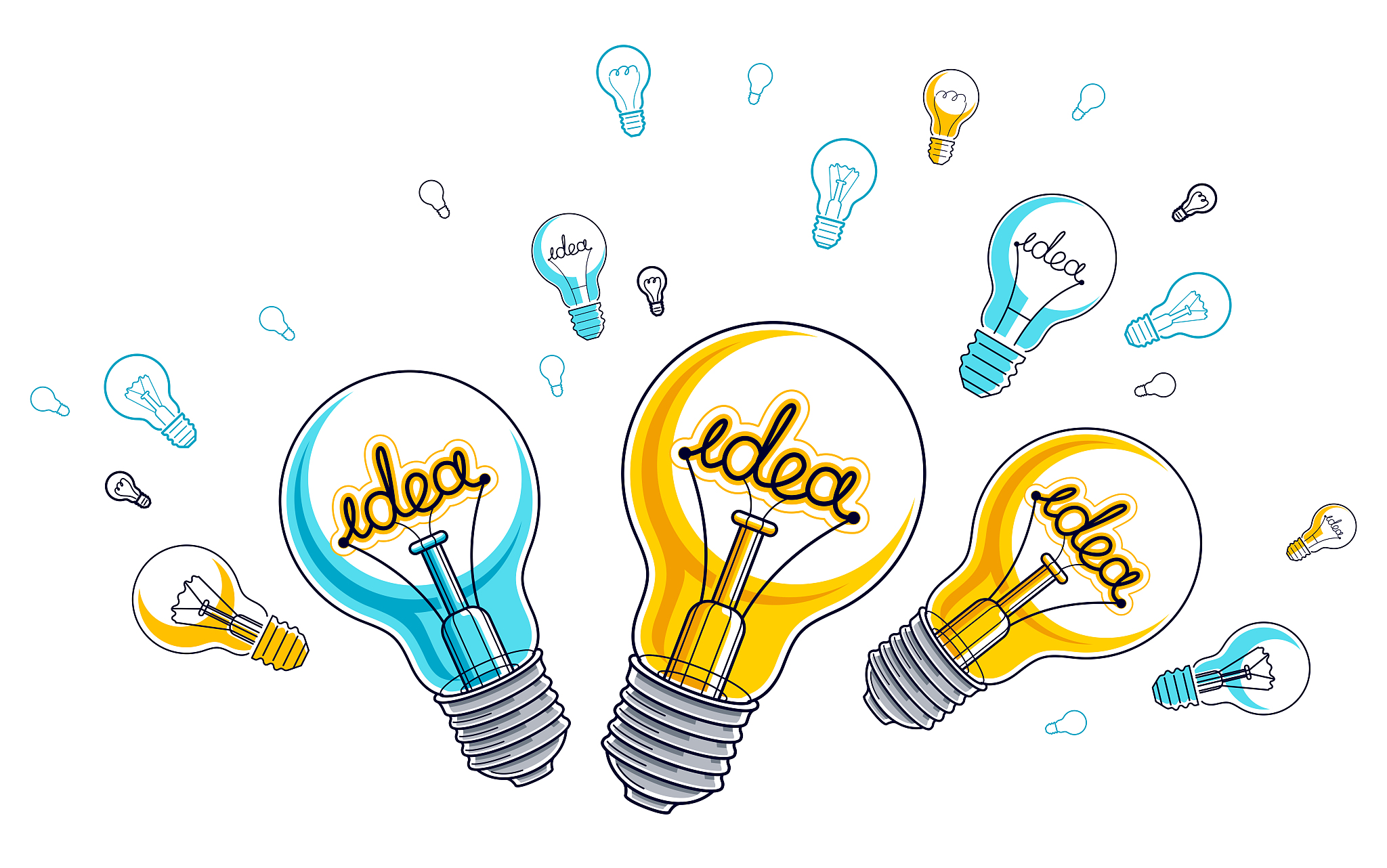 shining light bulb and set of lightbulb icons, ideas creative co