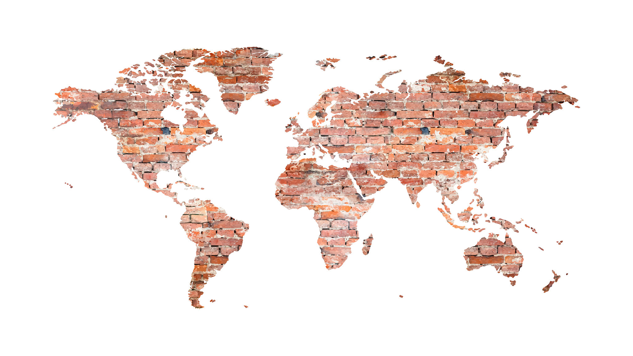 world map from old bricks in loft style