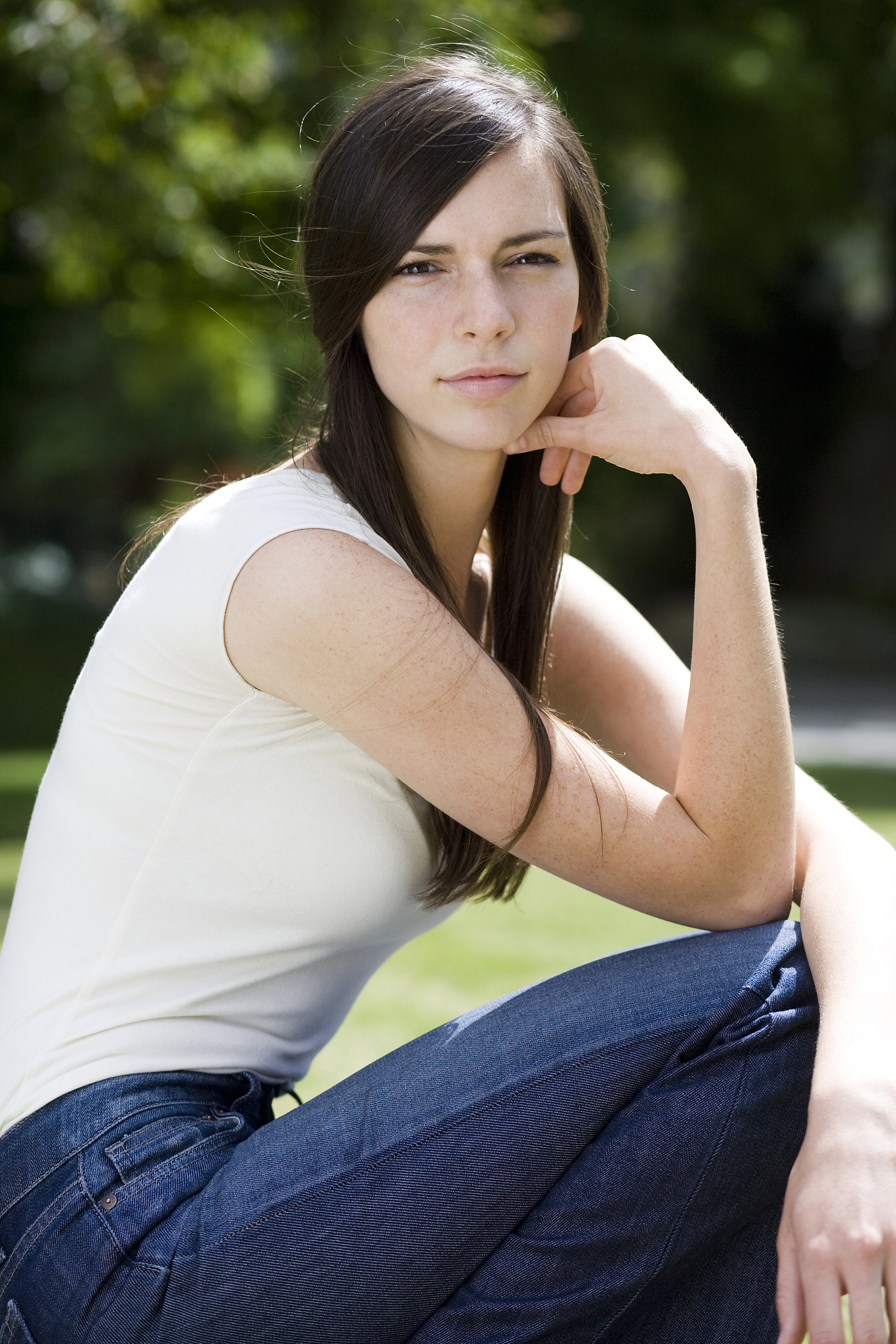 woman in a white shirt