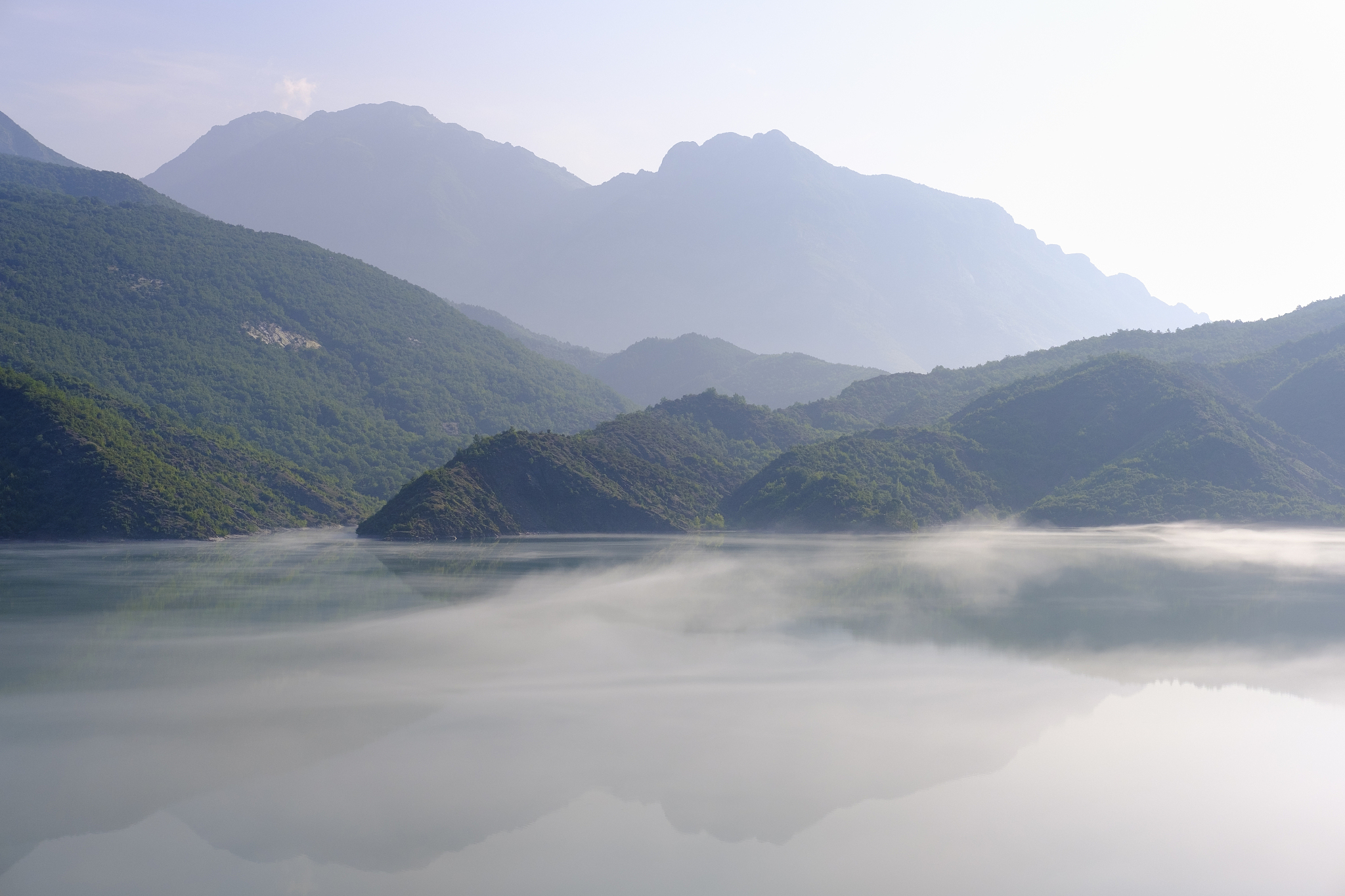 albania, shokdra, dam liqeni i vaut te dejes in the morning