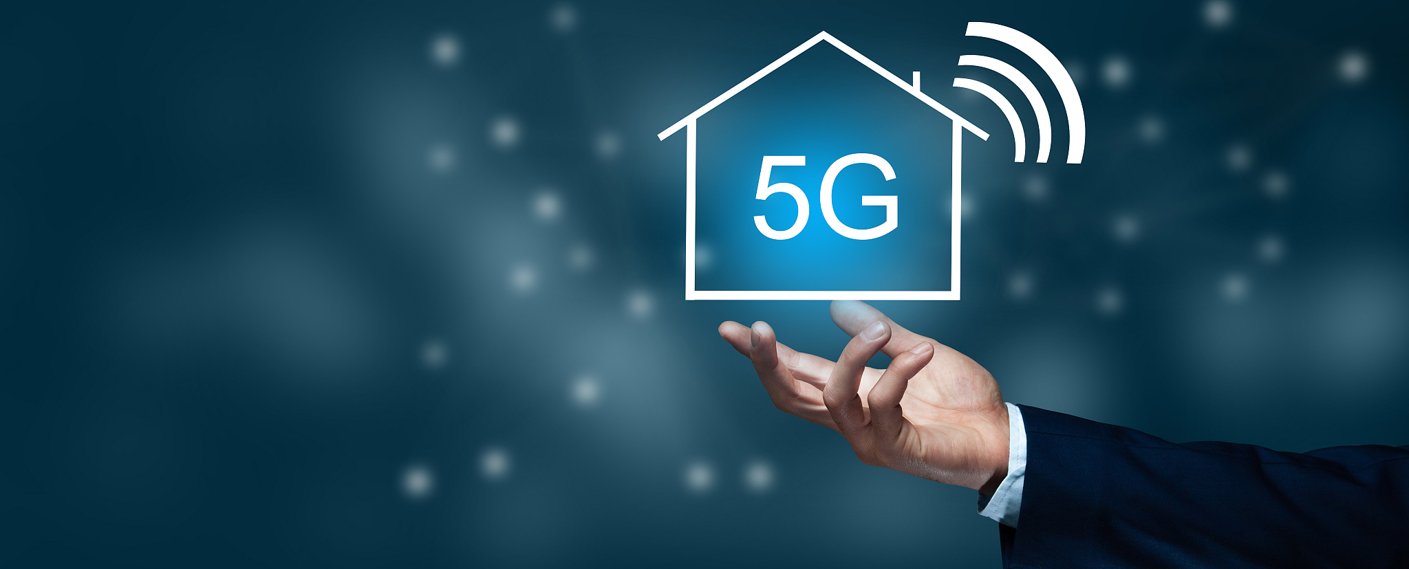 man hand touching 5g text