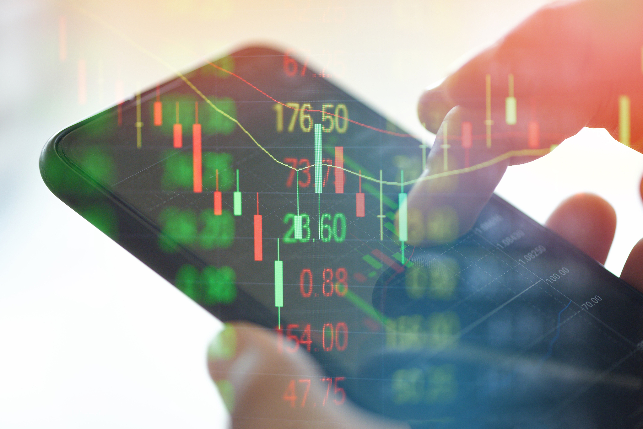 trading stock graph or forex online with application on smartpho