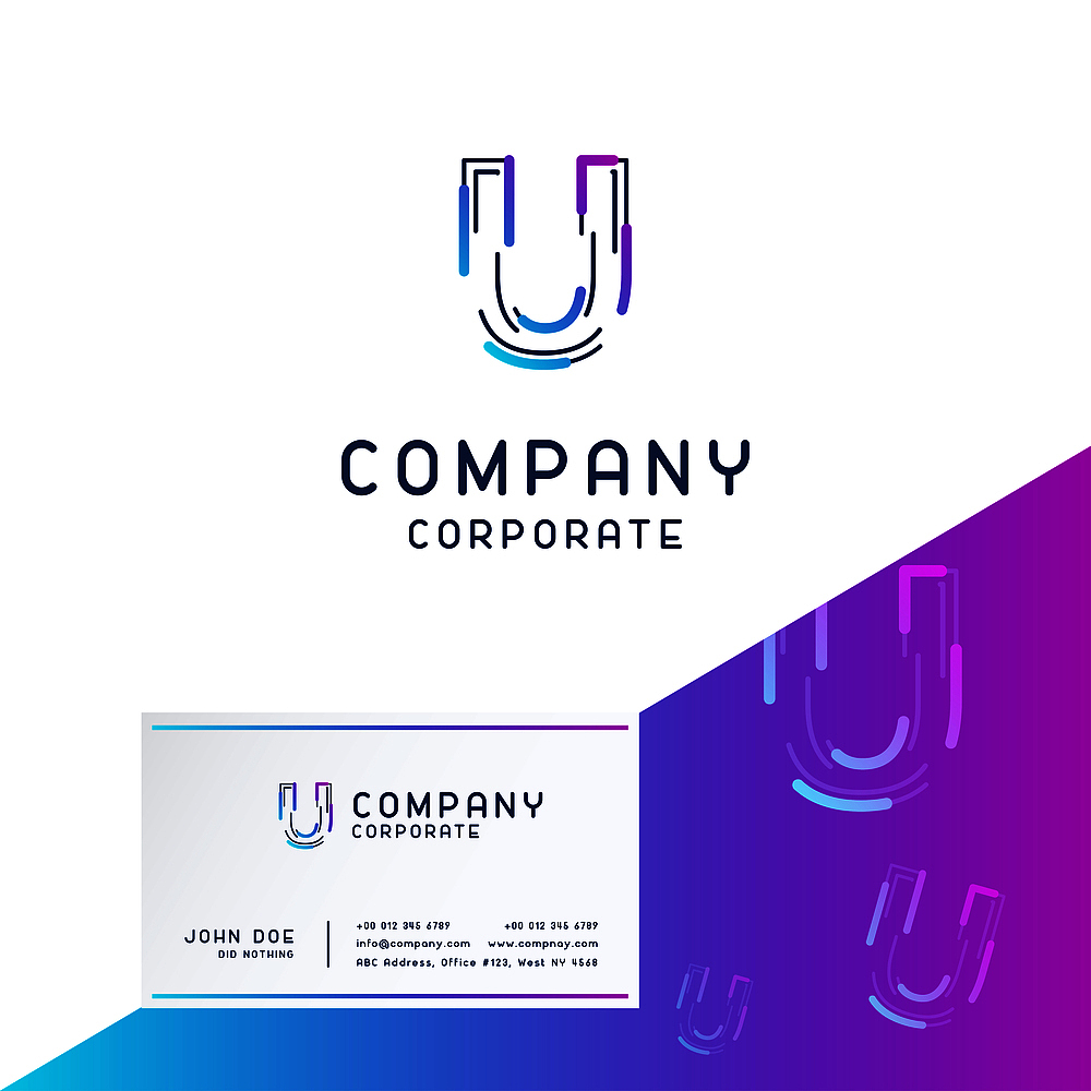 u company logo design with visiting card vector