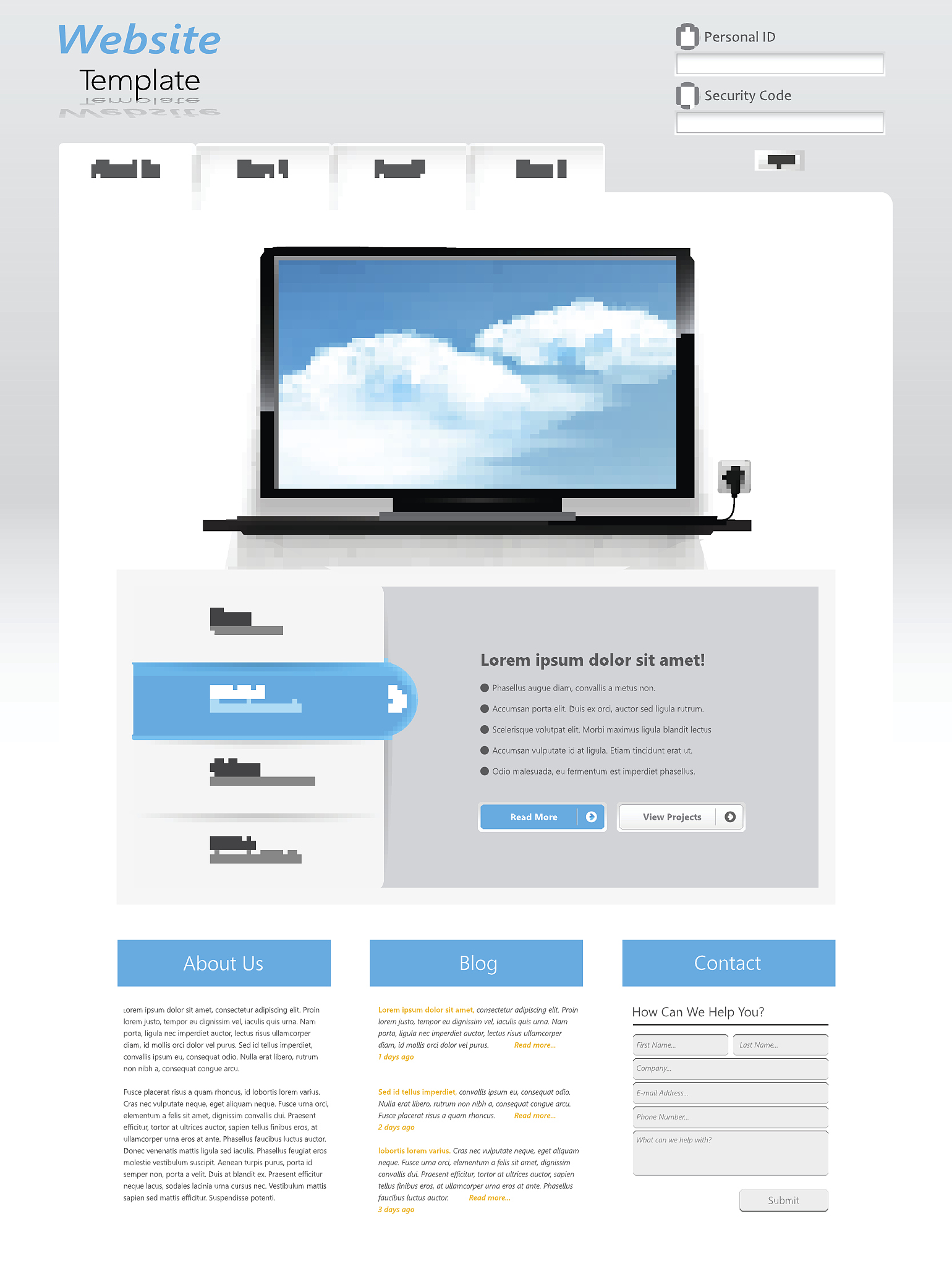 one page website template design
