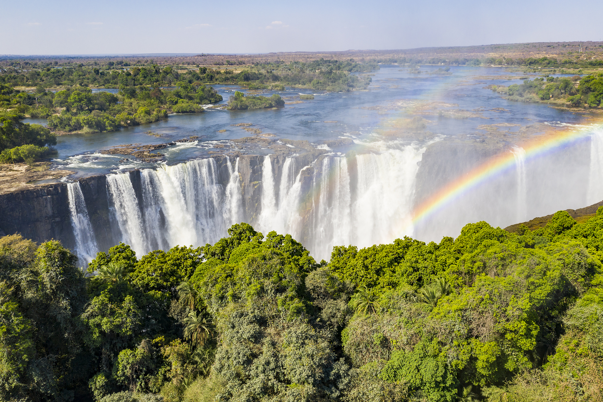 aerial view of famous victoria falls, zimbabwe and zambia