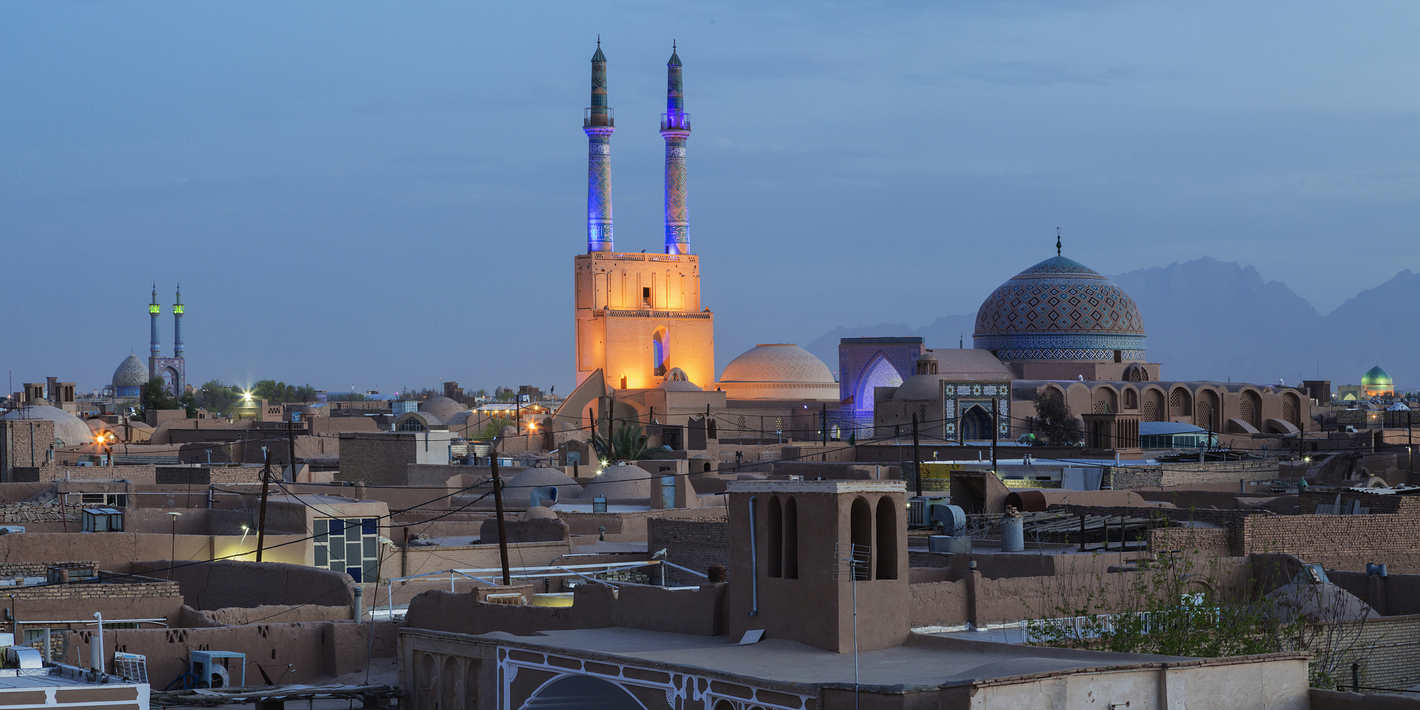 cityscape at night, yazd, iran