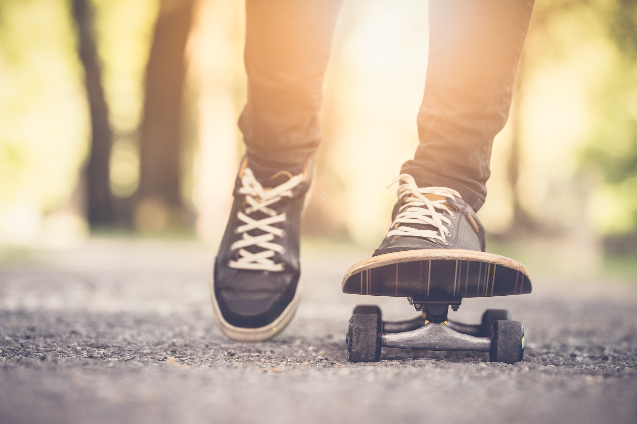 skater riding a skateboad. close up on feet