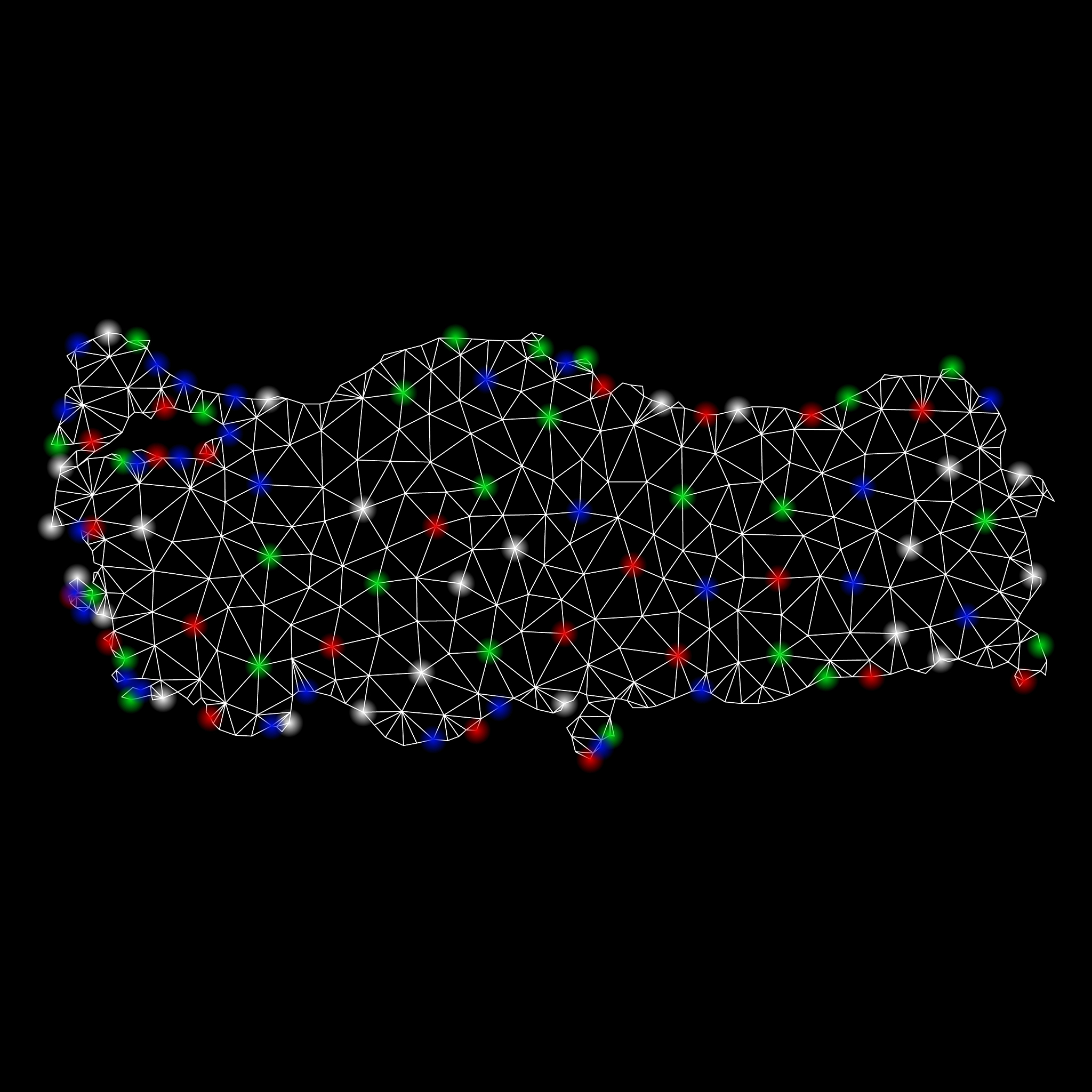 bright mesh network turkey map with flash spots